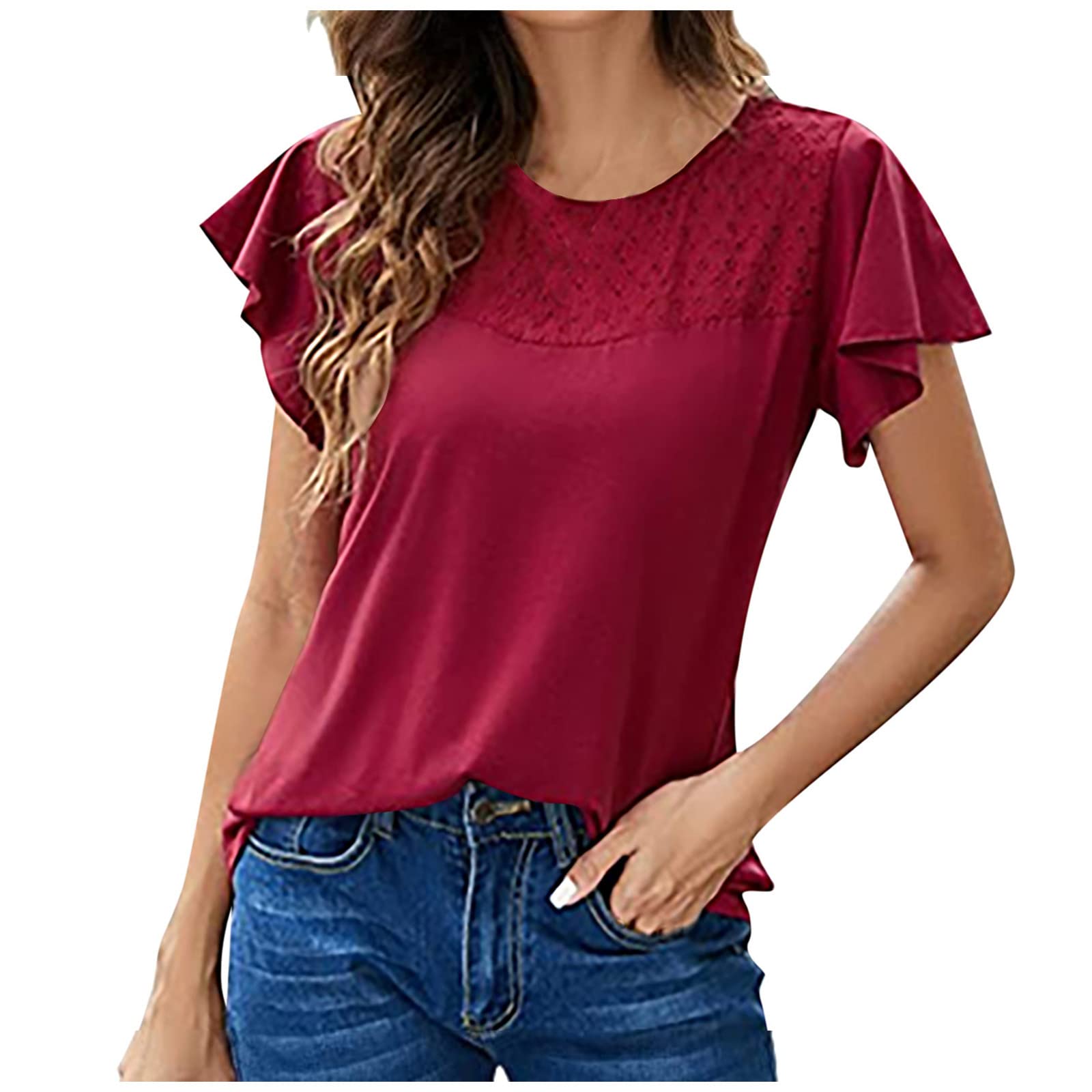 Women's Floral Boho T-Shirt - Summer Ruffle Short Sleeve Top for Casual Wear