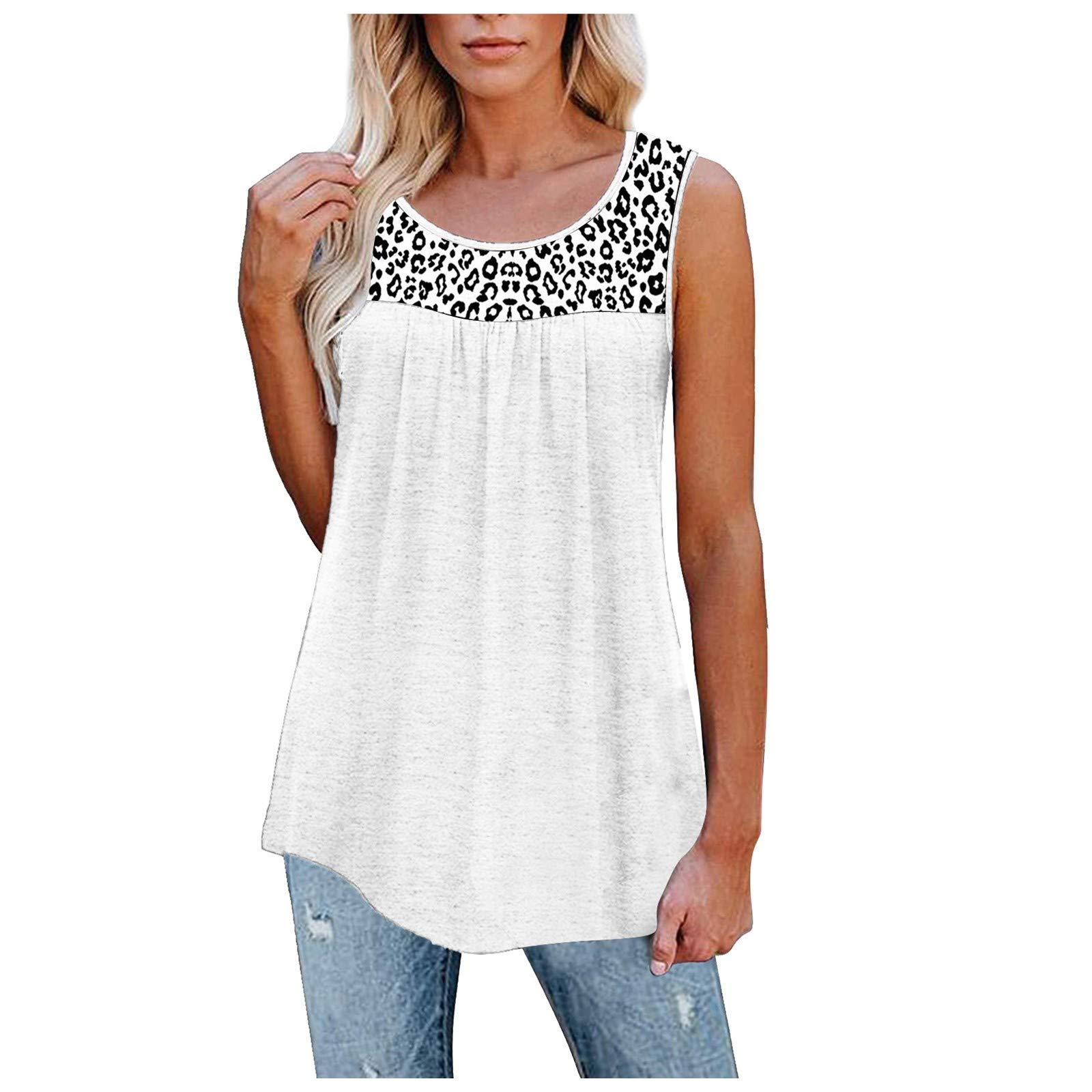 Vacger Women's Cotton Sleeveless Leopard Print Active Tank Top - Ruffle Loose Tunic Blouse for Yoga, Gym & Summer Casual Wear