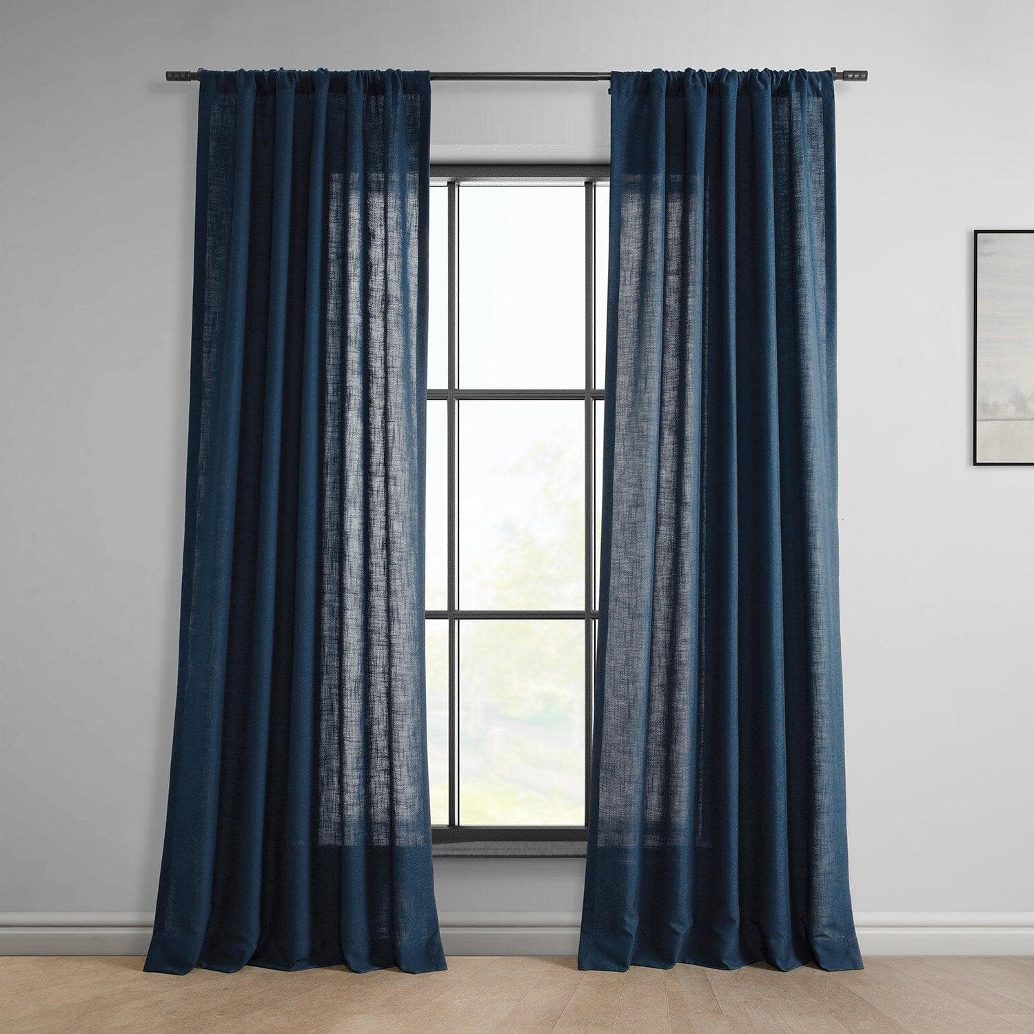 Deep Blue Classic Faux Linen Curtains - Elegant Window Treatments for Living Room & Bedroom | Light Filtering & Privacy Sheer Panels