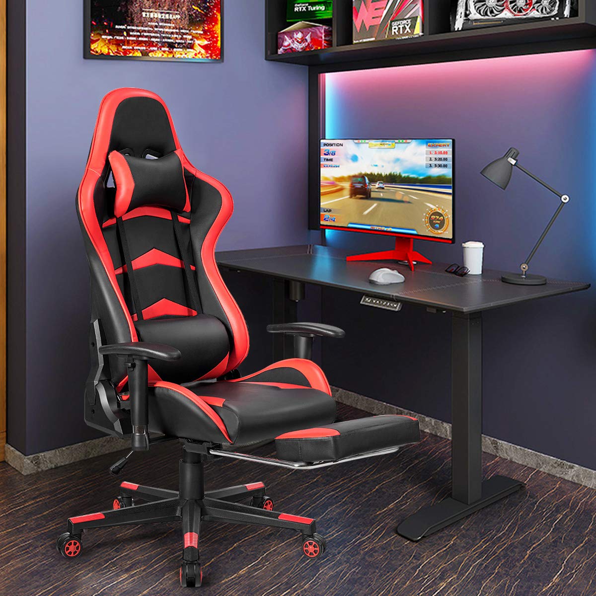 GOFLAME Ergonomic Gaming Chair - Racing Style High Back Office Chair with Adjustable Lumbar Support, Headrest, Footrest & Massage Function - Perfect for PC Gaming, Home Office & Esports Setup