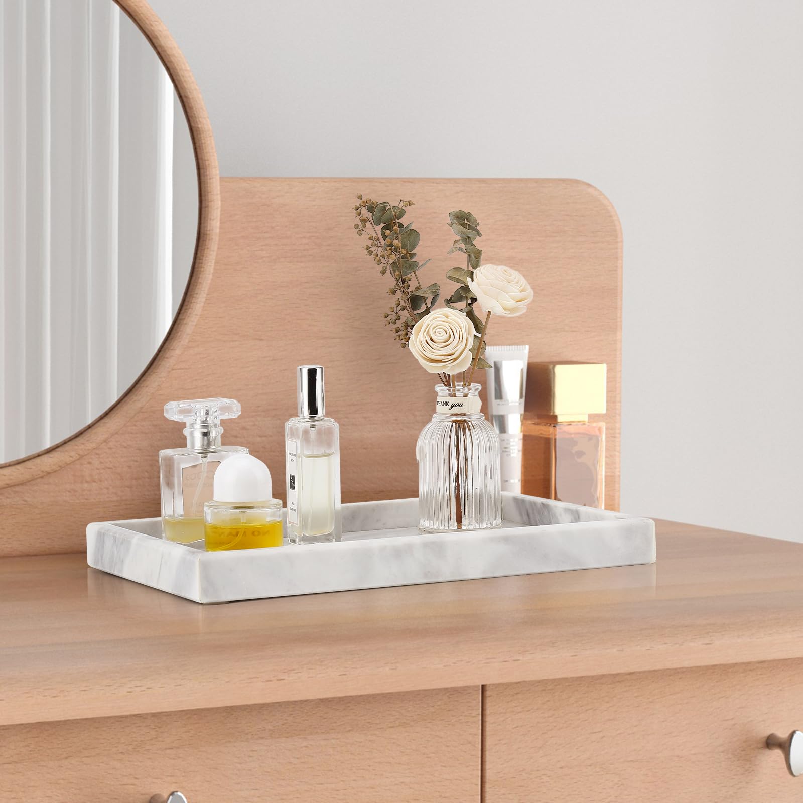 Premium Natural Marble Tray for Jewelry, Cosmetics & Home Decor - Elegant Rectangle Stone Tray for Bathroom, Vanity, Kitchen & Office Desk - Perfect for Organizing Candles, Perfume & Lotion Bottles