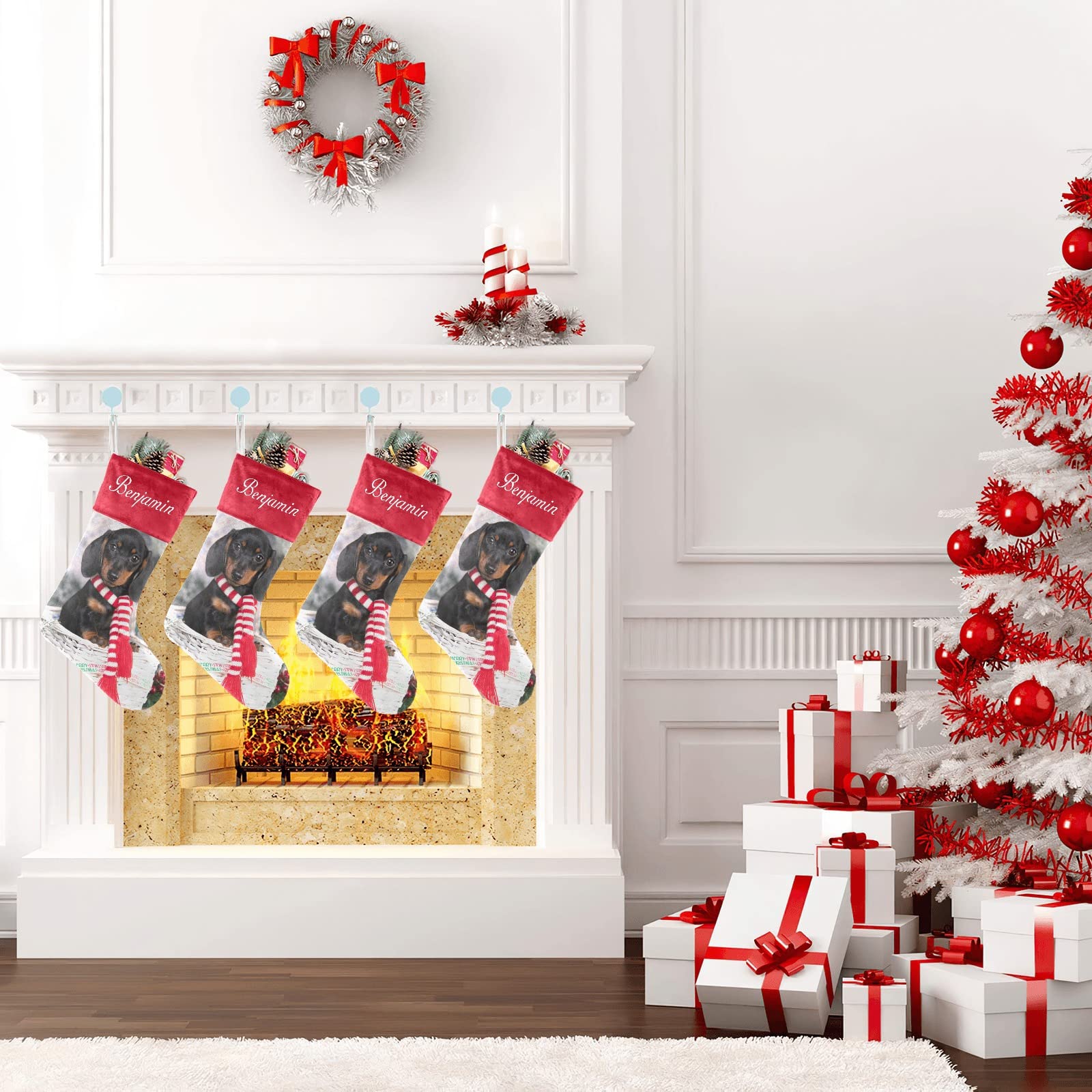 Personalized Christmas Stockings for Dogs - Custom Name Xmas Socks for Pets, 17.52 x 7.87 Inch - Perfect Holiday Gift for Dog Lovers & Festive Home Decor