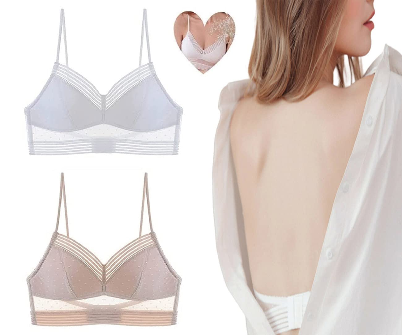 Starry Bra - Wireless Lace Lifting Bra for Women, Low Back Deep U Design, Comfortable & Sexy Support - Perfect for Evening Wear, Wedding Dresses & Backless Outfits