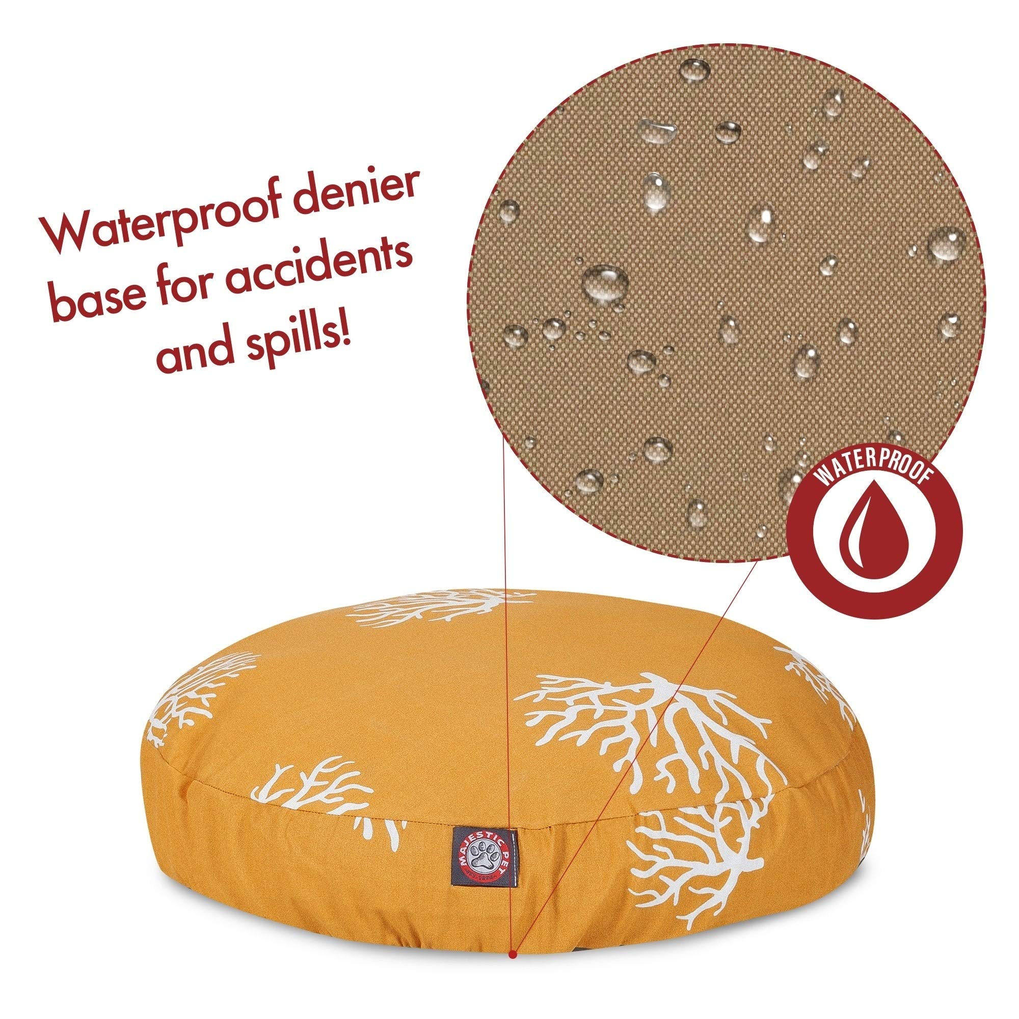 Majestic Pet Products Large Round Yellow Coral Indoor/Outdoor Dog Bed with Removable Washable Cover - Perfect for Living Room, Patio & Kennel Comfort