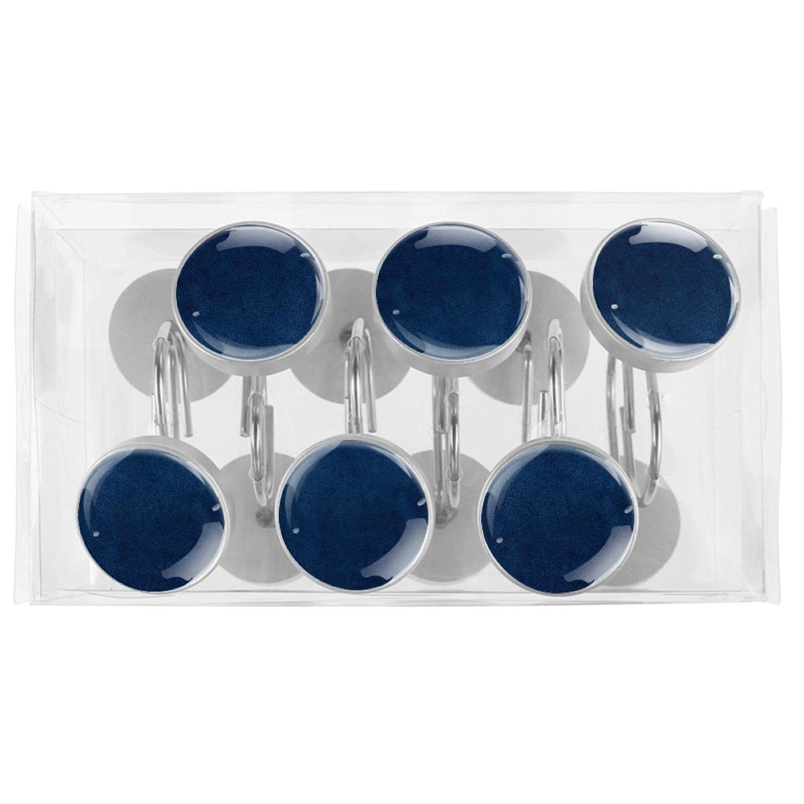 12 Pack Navy Blue Rustproof Shower Curtain Hooks - Decorative Bathroom Curtain Rings for Shower, Bathtub, and Window Drapes