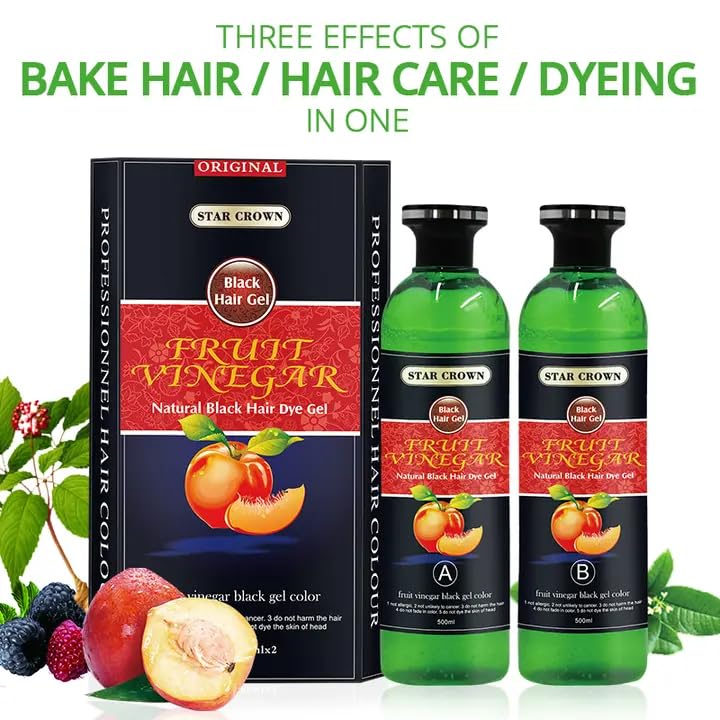 Organic AFFLANO Fruit Vinegar Gel Hair Color - Natural Black Hair Dye (500ml x 2) for Women & Men | Vegan, Ammonia-Free, Long-Lasting Color | Perfect for Home Use & Salon Styling