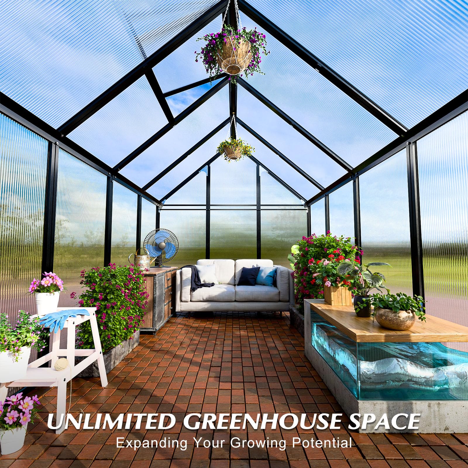 6x10 FT Polycarbonate Greenhouse Kit - Heavy Duty Aluminum Walk-in Greenhouse with Quick Setup, Rain Gutter & Ventilation Window - Perfect for Outdoor Garden, Backyard & Plant Protection