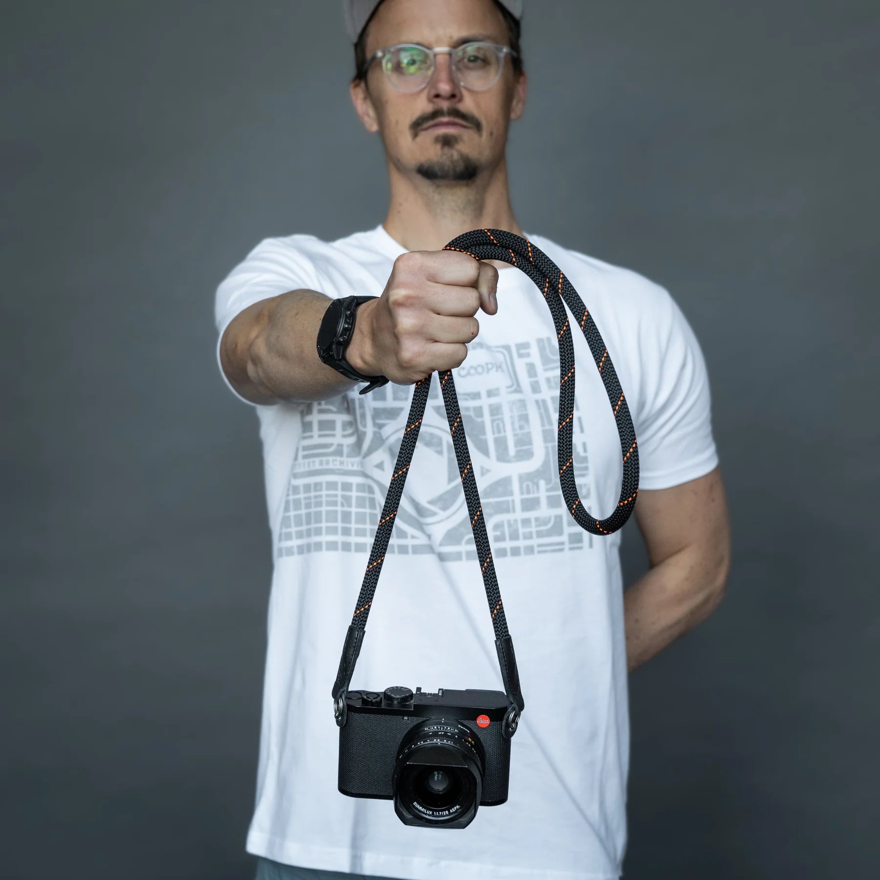 Cooph Rope Camera Strap with Split Ring - 45.3 Inch (115cm) Adjustable Neck Strap for DSLR & Mirrorless Cameras - Durable Orange Obsidian Color - Perfect for Travel, Hiking & Photography Enthusiasts