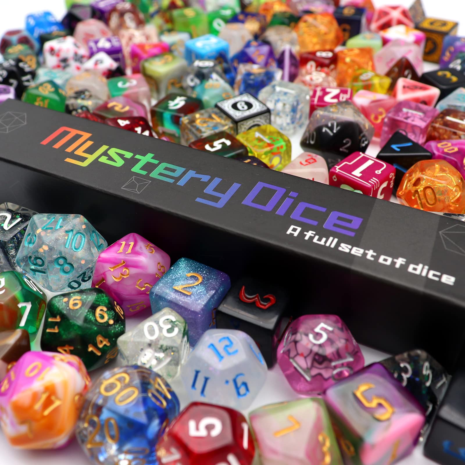 Haxtec 7-Piece Polyhedral Dice Set for Dungeons & Dragons - Random Style DND Dice with Display Case - Perfect for Tabletop RPG Games, DND Gifts & Blind Box Collectors