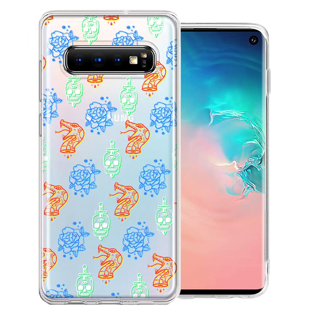 Snakes Skulls Roses Design Double Layer Shockproof Phone Case for Samsung Galaxy S10 - Stylish Protection for Everyday Use & Outdoor Activities