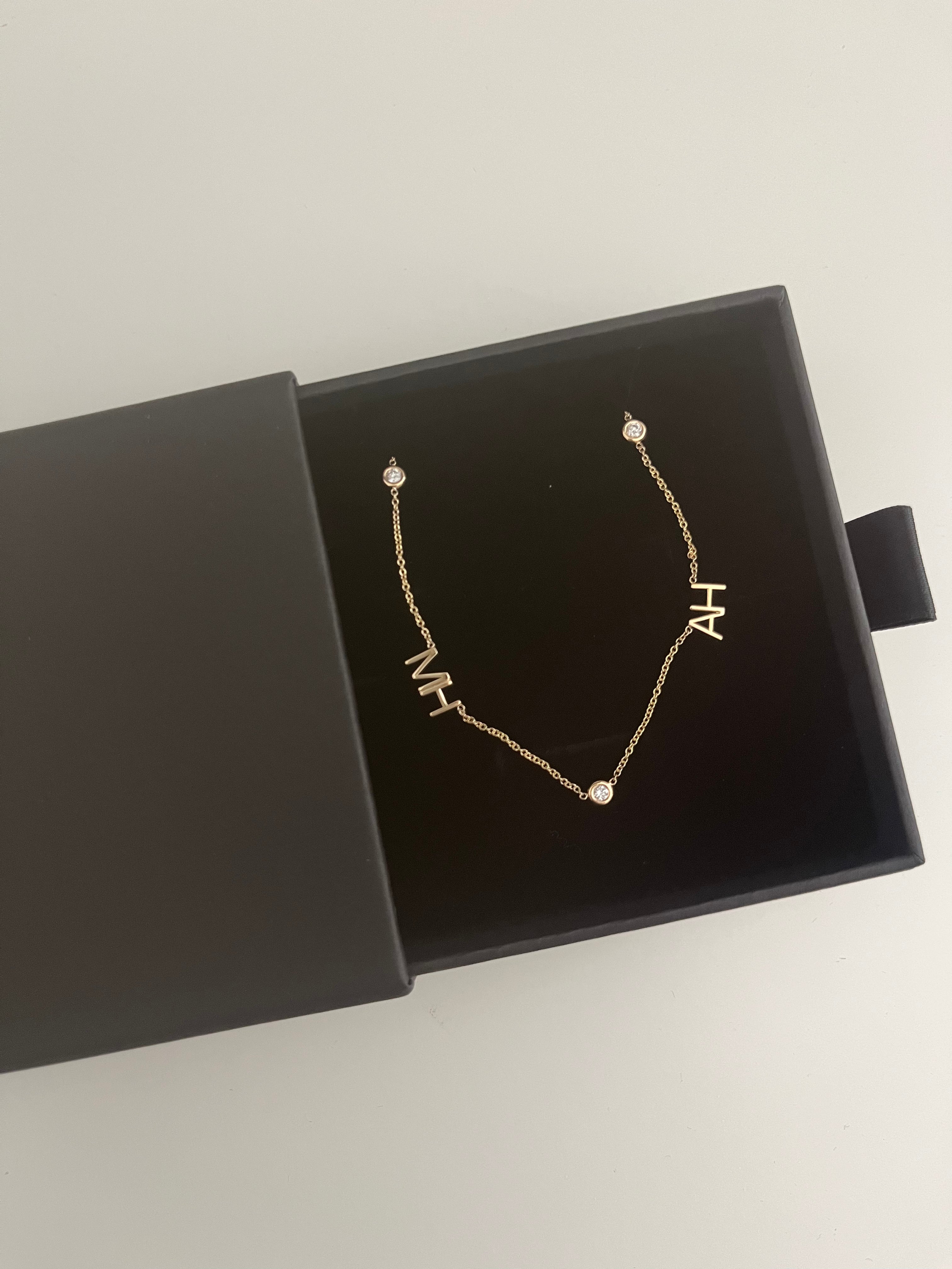 Double Monogram Diamond Spacer Necklace - Personalized Name Necklace for Women, 14K Gold Plated Initial Pendant, Dainty Layering Chain Jewelry Gift for Her | Perfect for Date Nights, Anniversaries & Special Occasions