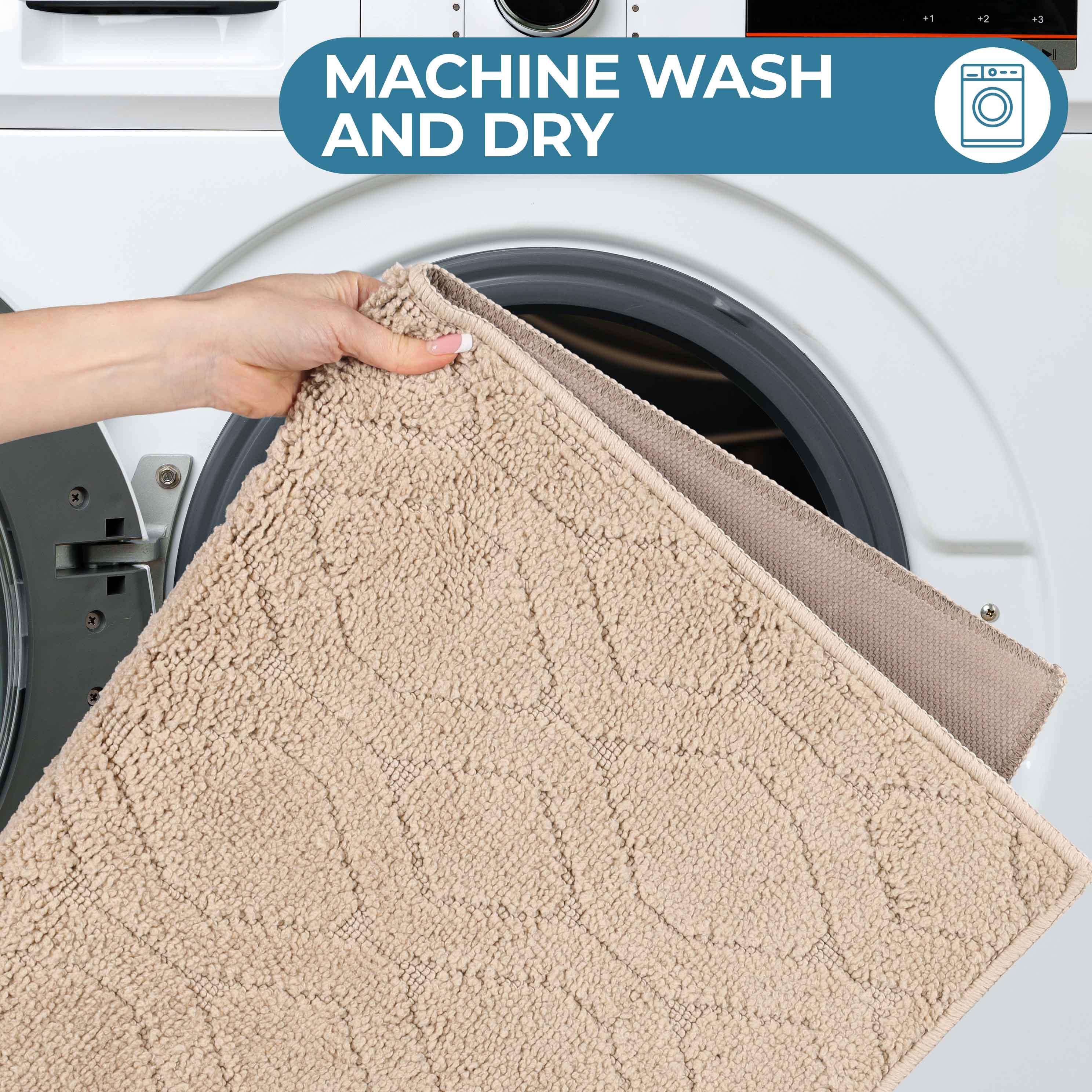 Brou Diamond Lattice Textured Machine Washable Bath Rugs Set of 2 - Non-Slip Bathroom Mats for Shower, Tub & Vanity Area - Soft & Absorbent Cotton Chenille Floor Mats for Home Decor