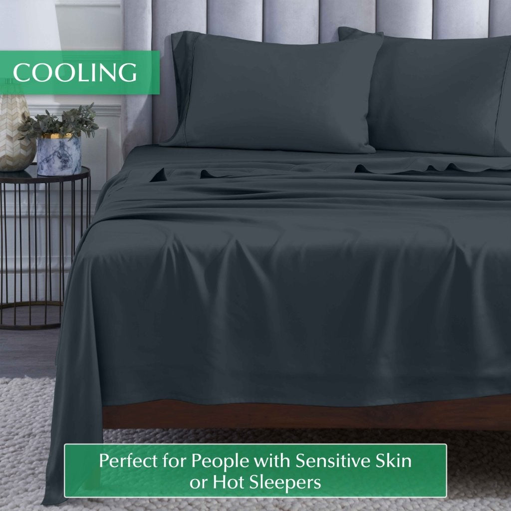 300 Thread Count Rayon From Bamboo Solid Deep Pocket Sheet Set - Ultra Soft & Breathable Bed Sheets for Queen Size Mattress - Perfect for All-Season Comfort & Luxury Bedroom Decor
