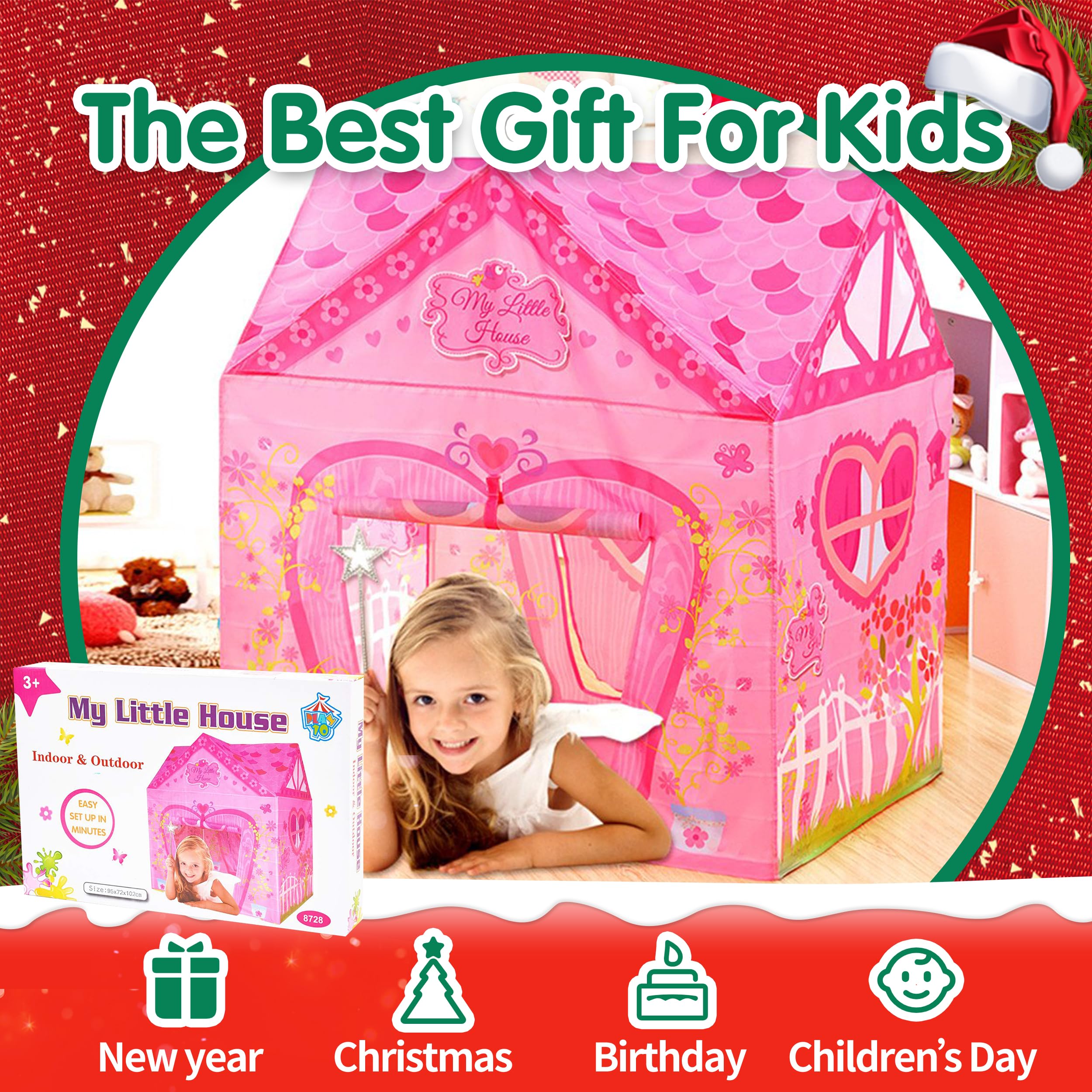 Pink Princess Castle Play Tent for Kids - 37x28x40 Inch Indoor/Outdoor Children's Playhouse with Spacious Design for 2-3 Kids - Perfect for Bedroom Playtime, Backyard Adventures & Imaginative Games
