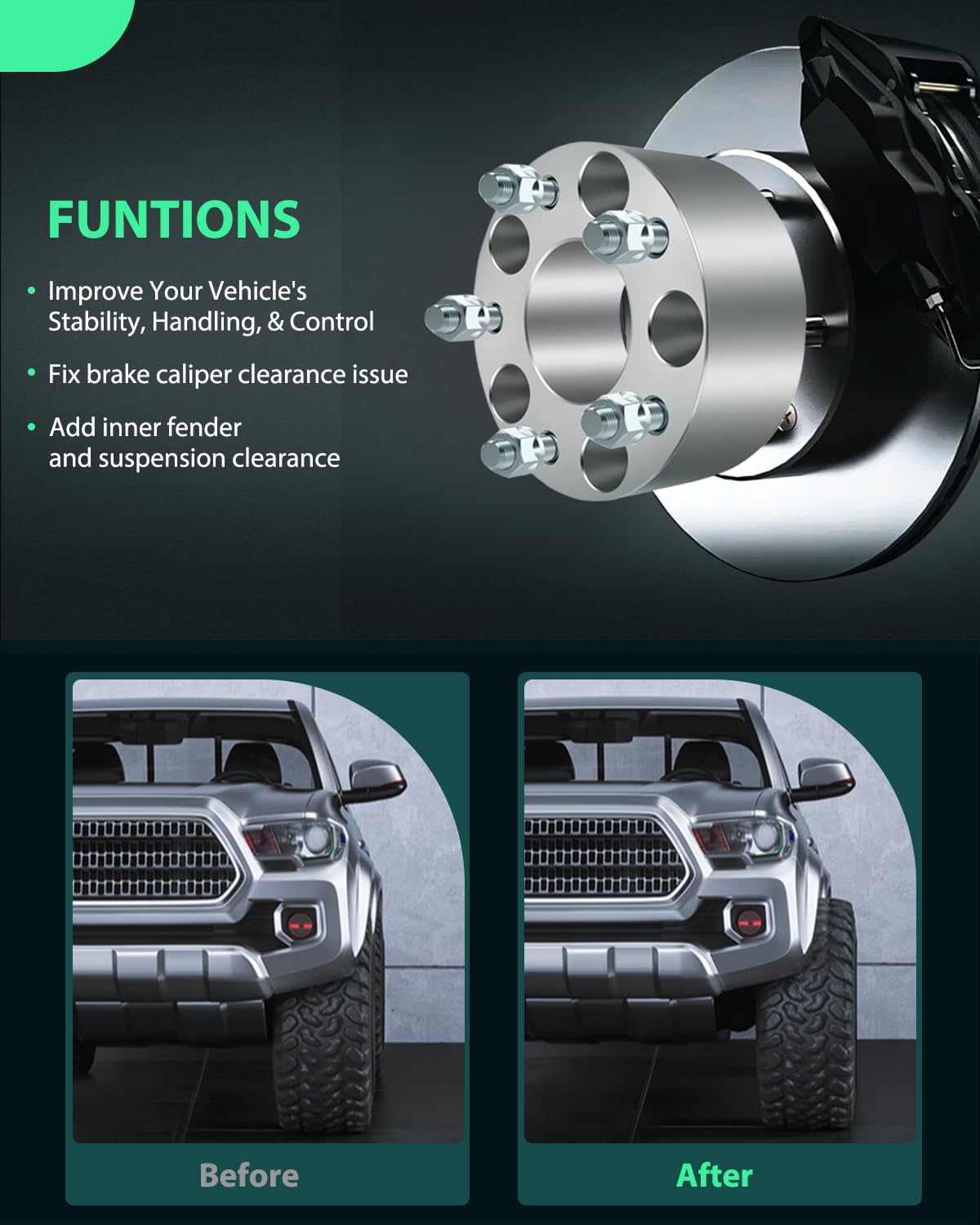 SCITOO 2-Pack 2.5 Inch Wheel Spacers 5x4.75 to 5x4.75 Bolt Pattern Hubcentric 5 Lug 12x1.5 Studs No Lip - Compatible with Chevy S10, Blazer, S15 Trucks & SUVs - Improve Stance & Clearance for Off-Roading & Custom Wheels