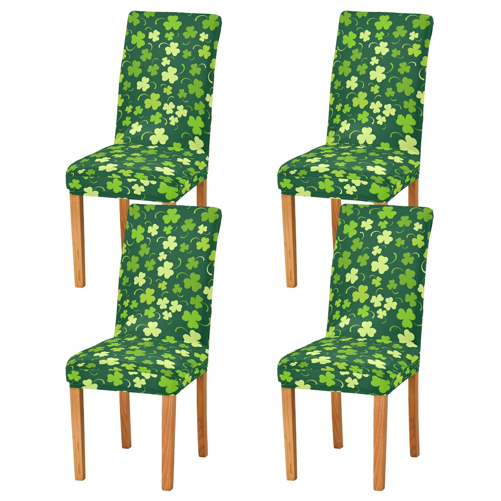 St. Patrick's Day Clover Stretch Chair Covers Set of 2 - Washable Dining Chair Slipcovers for Kitchen, Dining Room & Hotel Decor | Perfect for Irish-Themed Parties, Home Decor & Holiday Celebrations