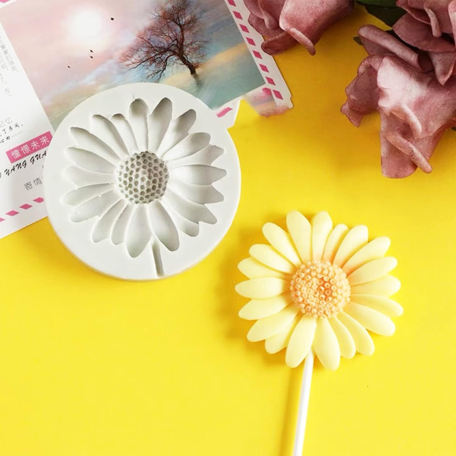 3D Sunflower Daisy Flower Silicone Fondant Mold for DIY Chocolate Cake Decor, Jelly, Polymer Clay, Pastry, Soap & Resin Candle Crafts - 1 Cavity | Perfect for Birthday Parties, Wedding Cakes & Home Baking Decorations