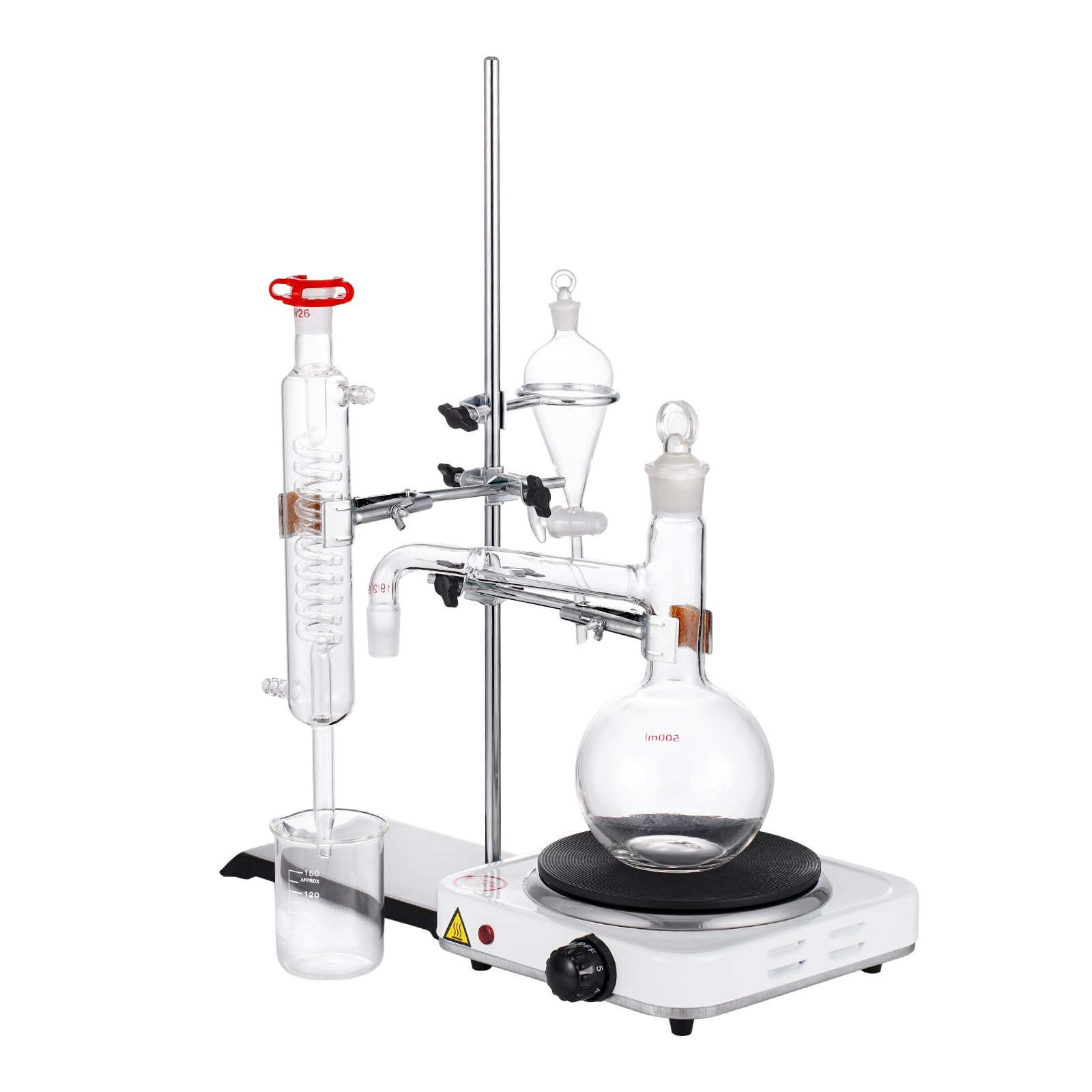 VEVOR 500ml Essential Oil Distillation Kit - 3.3 Boro Lab Glassware Set with 1000W Heating Plate & 24/40 Joint (33pcs) for Aromatherapy, Herbal Extracts & DIY Essential Oils at Home
