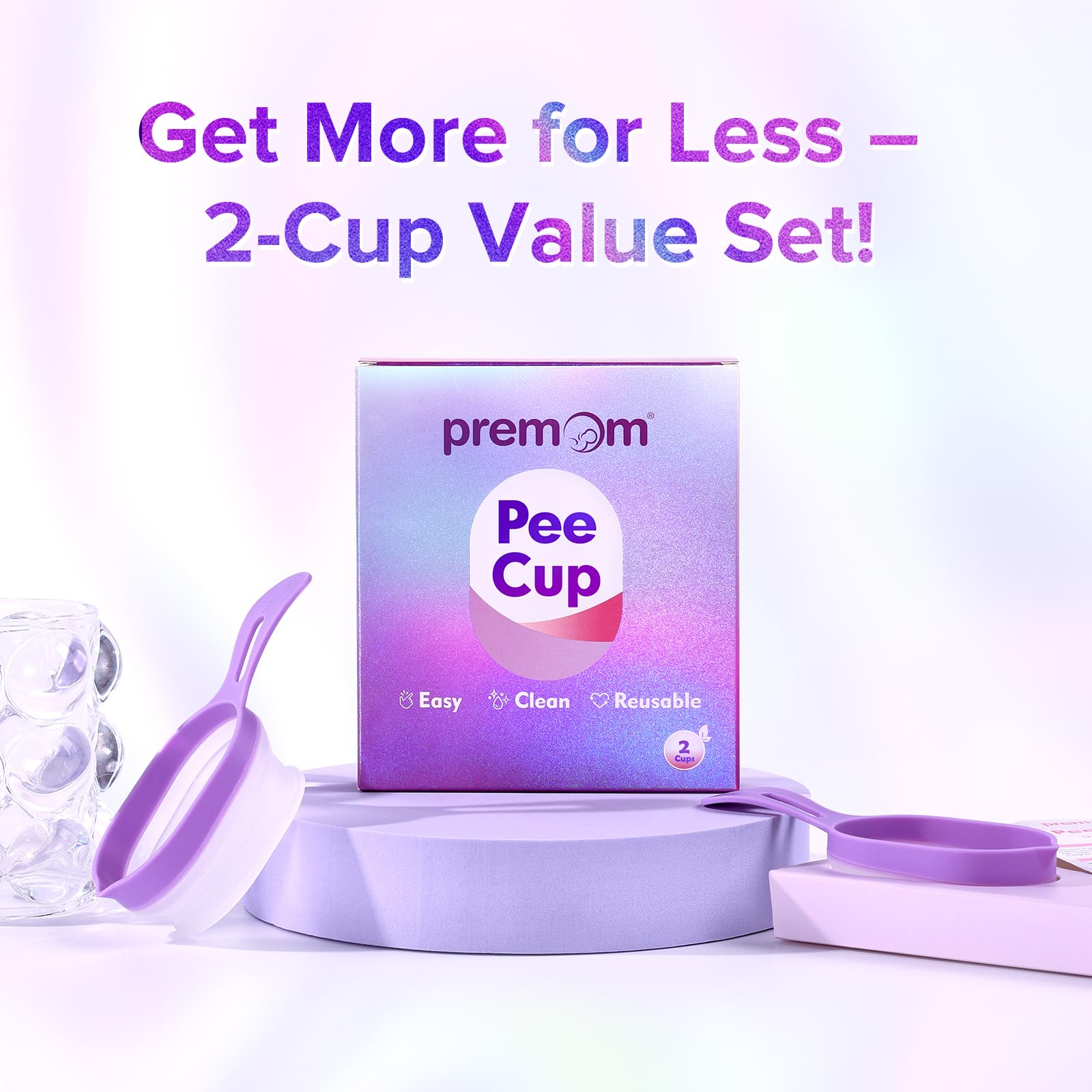 Premom 2 Pack Reusable Collapsible Urine Cups for Ovulation & Pregnancy Tests - Easy to Use & Clean Home Fertility Testing Kit for Women | Perfect for Tracking Fertility & Early Pregnancy Detection at Home