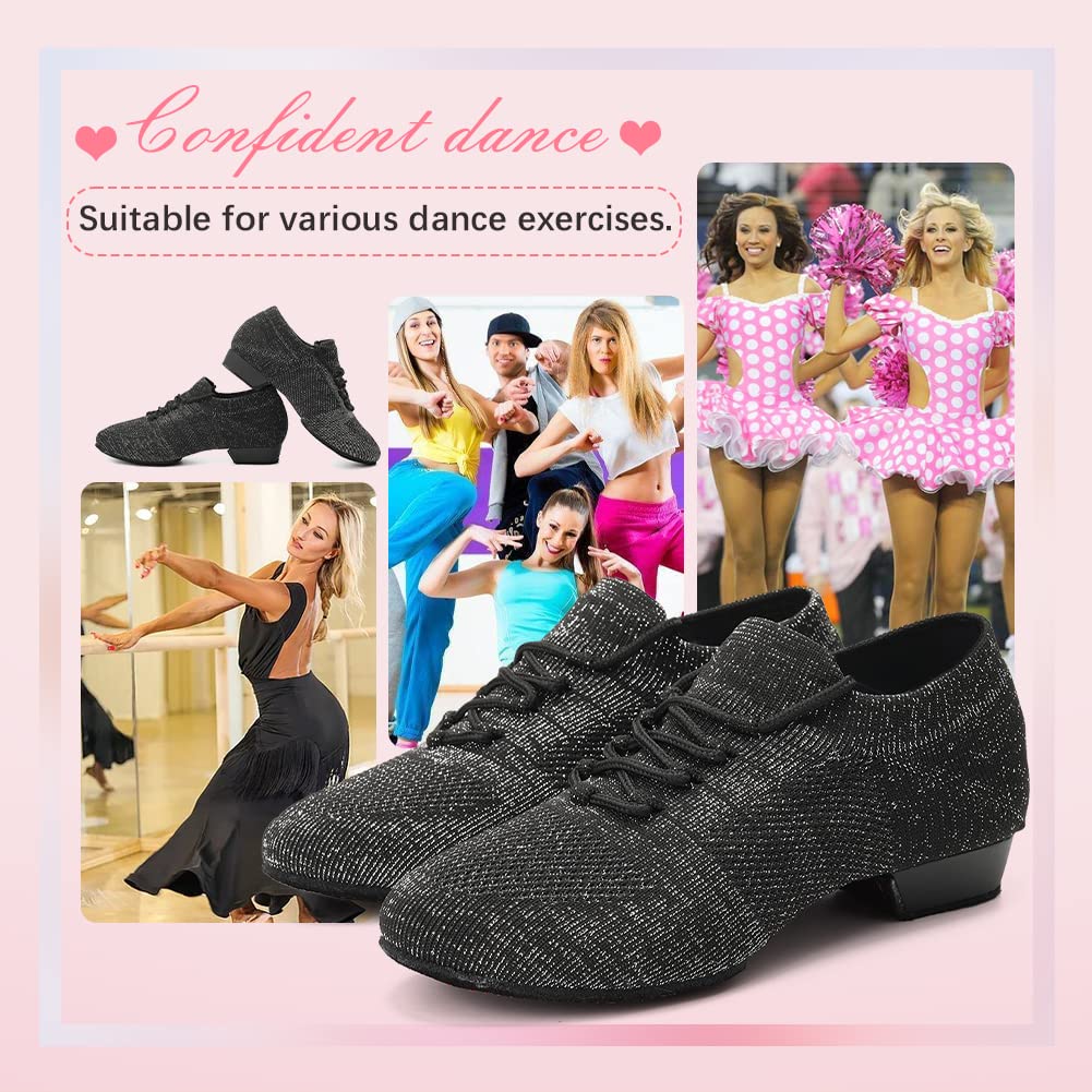 YKXLM Women's Ballroom Dance Shoes - Low Heel Standard Practice Sneakers for Social Dancing | Beginner Latin Salsa Tango Shoes | Perfect for Dance Classes, Performances & Weddings