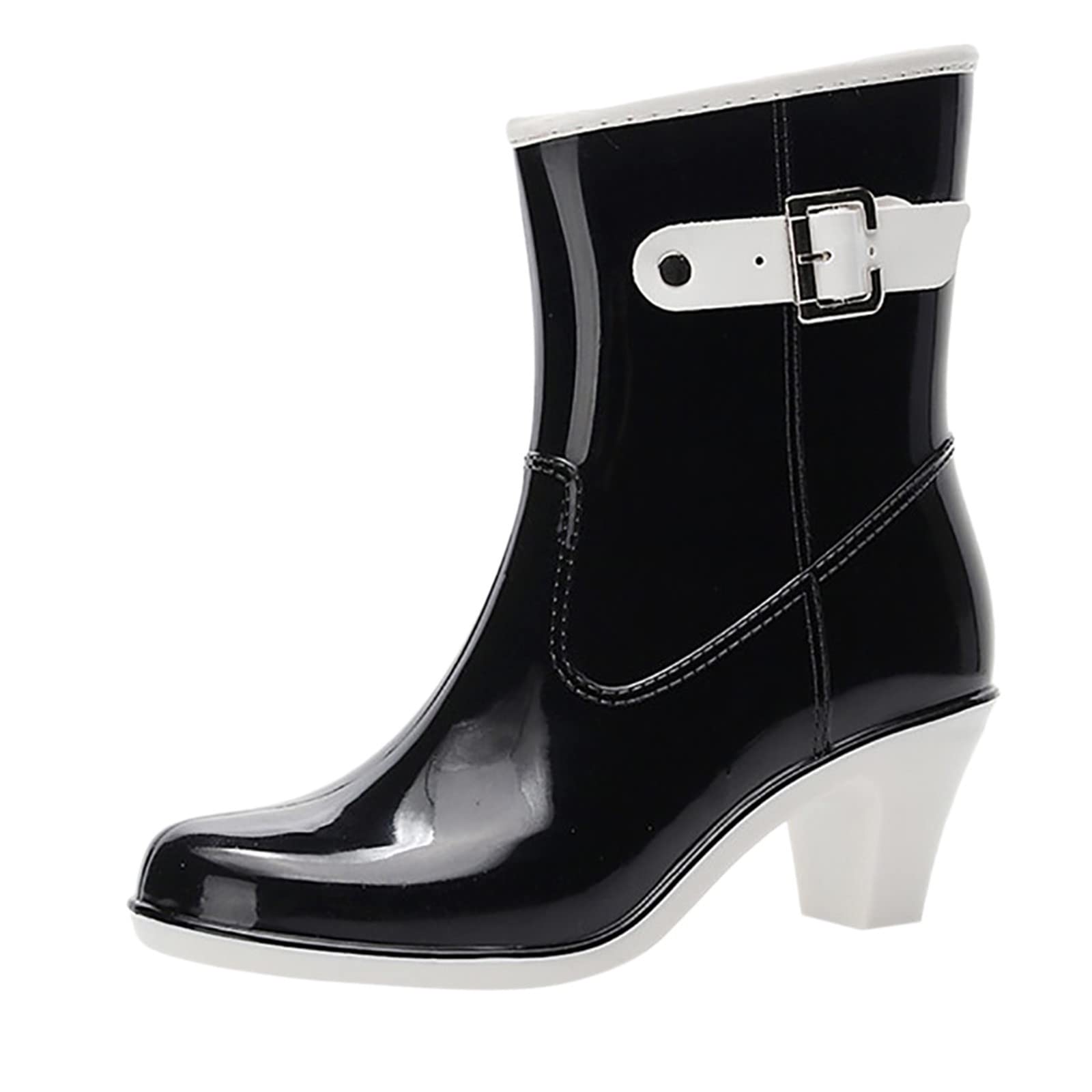 **Women's Waterproof Mid-Calf Rain Boots - Non-Slip Rubber Outdoor Shoes, Punk Style Fashion Boots for Walking, Hiking & Wet Weather**