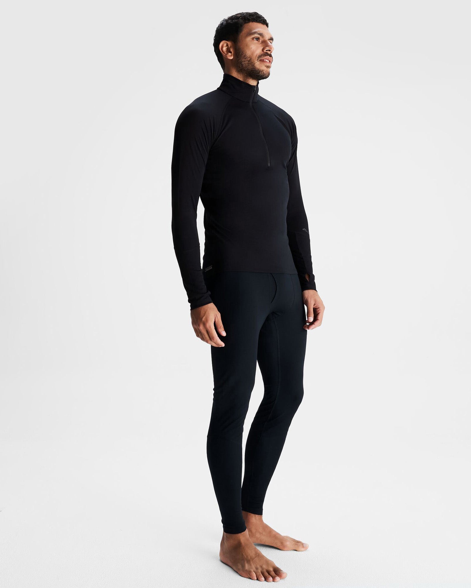 KMDAction Men's Quarter Zip Baselayer Top - Moisture Wicking & Breathable for Outdoor Activities - Black - Perfect for Hiking, Running & Cold Weather Layering