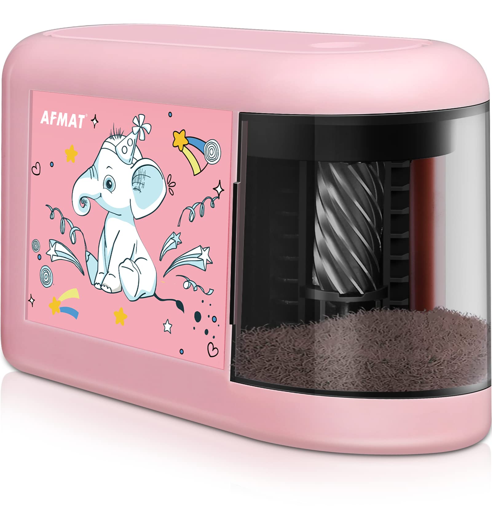 AFMAT Kids Electric Pencil Sharpener - Battery Operated, Cordless, for Colored & No. 2 Pencils - Cute Elephant Design (Pink) - Perfect for School, Home & Art Projects