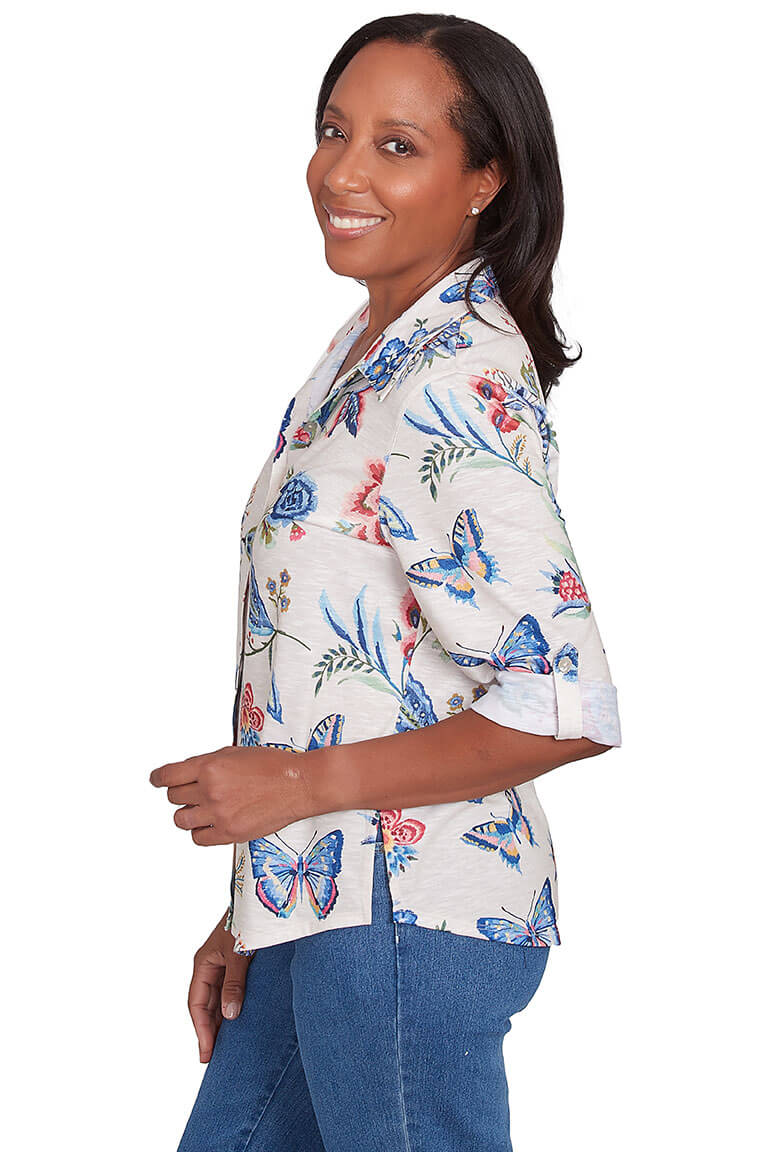 Free Spirit Garden Knit Shirt - Women's Floral Print Casual T-Shirt for Spring & Summer Outdoor Activities