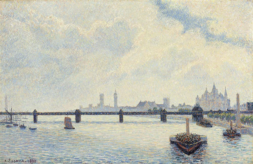 Camille Pissarro Charing Cross Bridge London 1890 Art Print - 18x13 Black Modern Framed & Double Matted Museum Quality Wall Decor for Living Room, Office, Gallery Display
