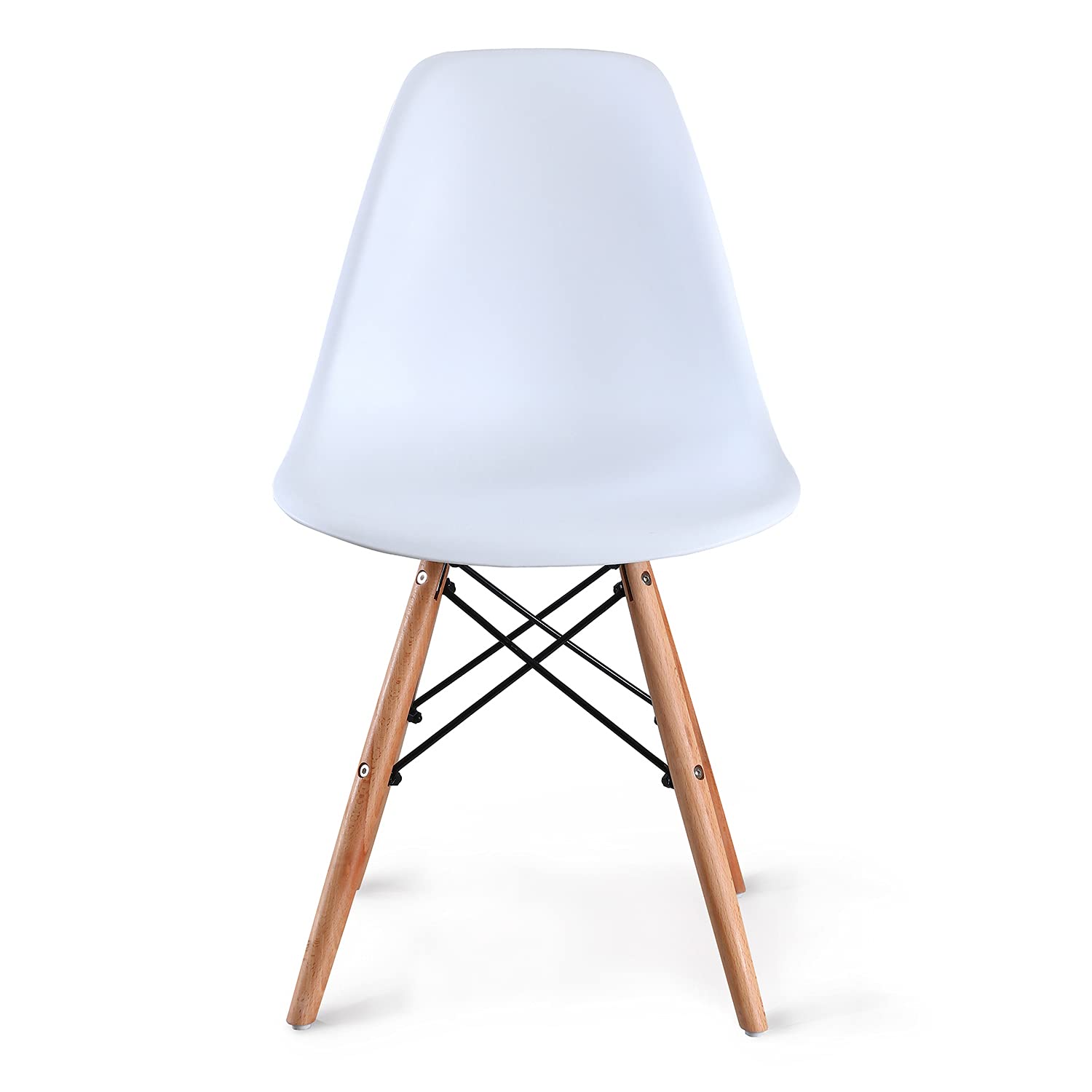 Amazon Basics Modern Dining Chairs Set of 4 - White Shell Design with Wooden Legs for Kitchen, Dining Room & Living Room - 18.11