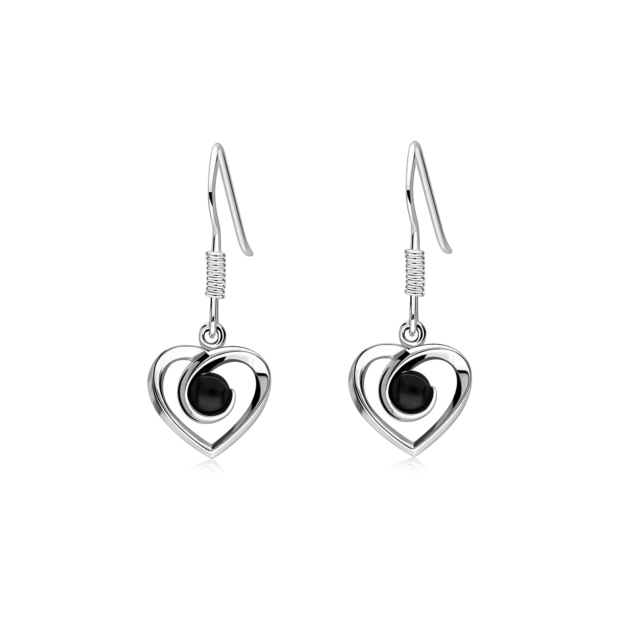 Sterling Silver Whitby Jet Heart Drop Earrings for Women - Elegant Dangle Jewelry for Wedding, Party & Special Occasions