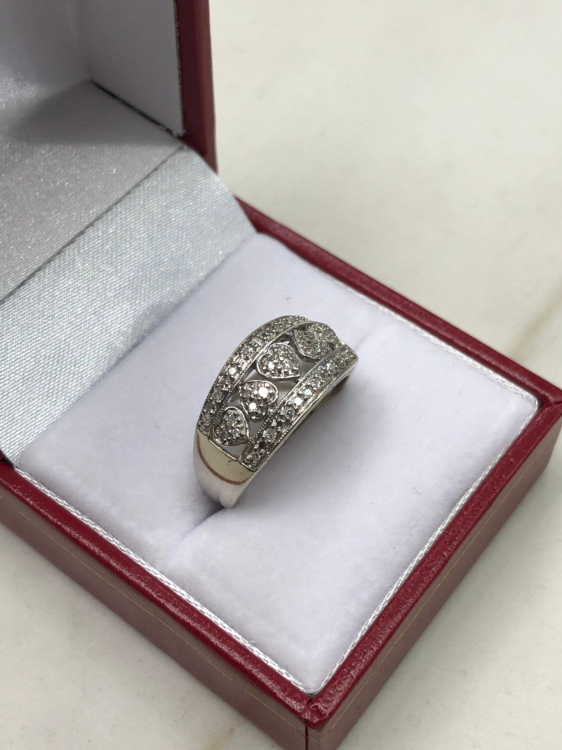 14K White Gold Diamond Heart Wide Wedding Band for Women - Elegant Bridal Ring for Engagement, Anniversary & Special Occasions