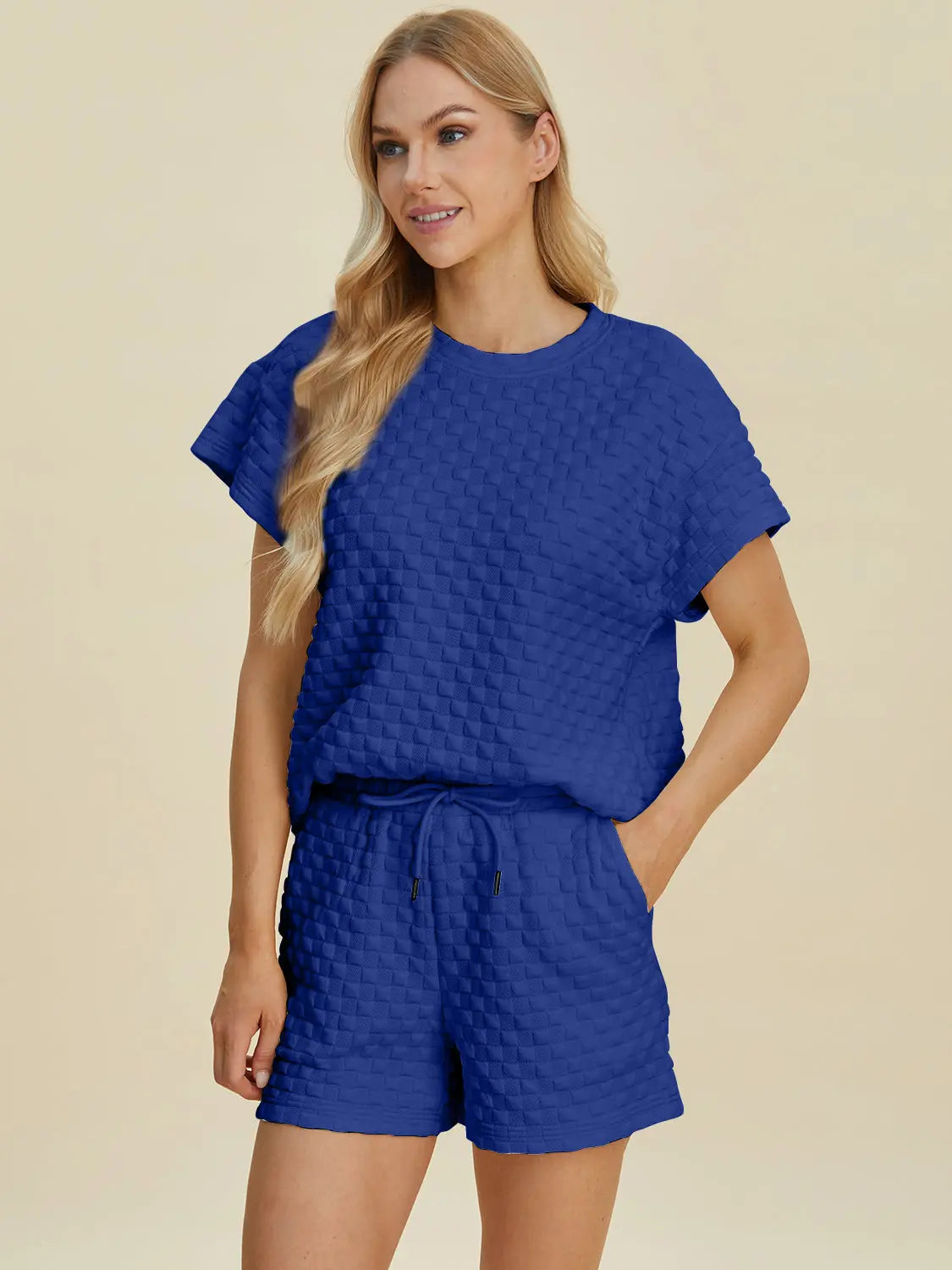 Double Take Full Size Texture T-Shirt and Shorts Set for Men - Comfortable Cotton Outfit for Casual Wear, Gym, and Lounge