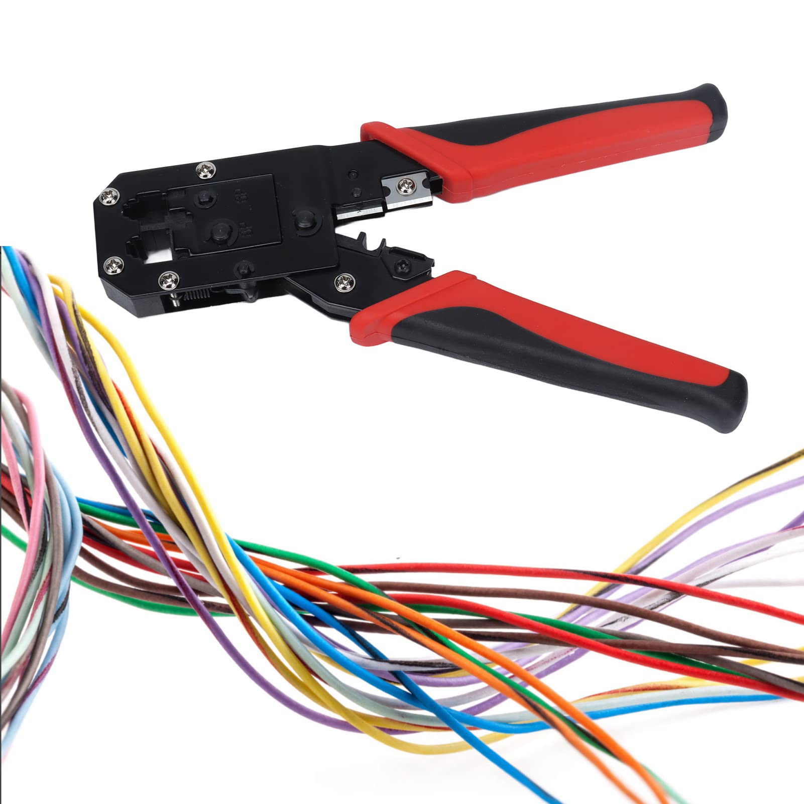 Walfront Ratchet Crimping Pliers - Self-Adjustable Ferrule Crimper Tool for 8P & 6P Terminals | Multi-Functional Wire Crimper for Electrical & DIY Projects | Perfect for Automotive, Home Wiring & Electronics Repair
