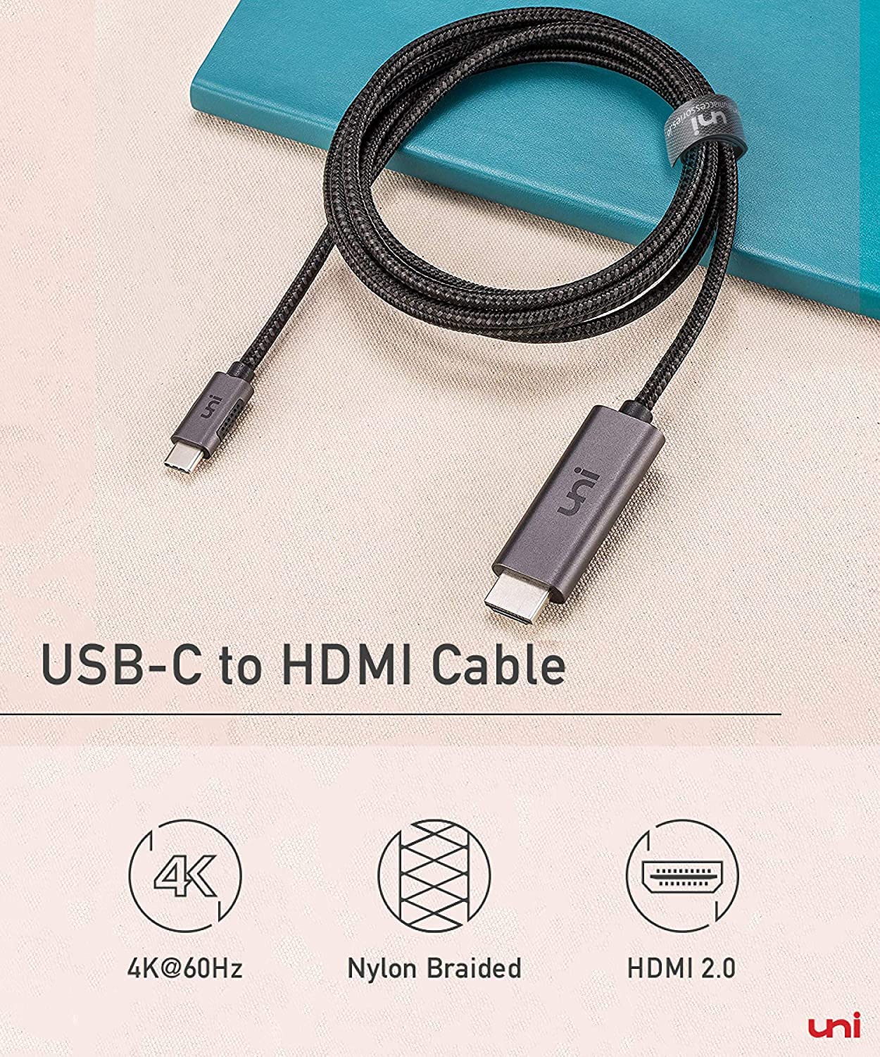 Premium Braided USB-C to HDMI Cable 3ft - 4K@60Hz Thunderbolt 3 Compatible - for MacBook Pro/Air, iPad Pro, Samsung Galaxy S21 - Ideal for Home Office, Presentations & 4K TV Streaming
