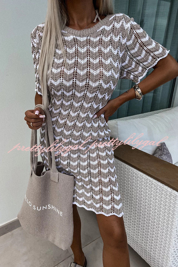 Stylish Loose Round Neck Short Sleeve Comfortable Knitted Mini Dress for Women - Summer Casual Outfit, Beach Wear & Date Night Dress