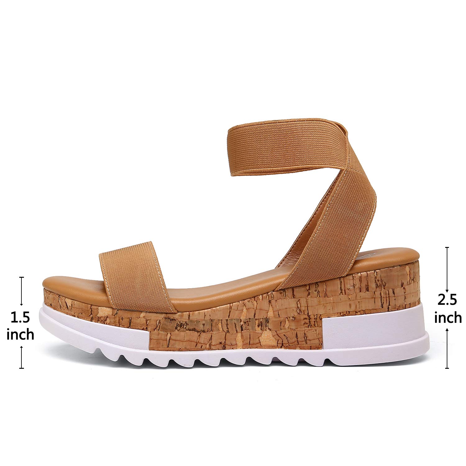Katliu Women's Wedge Platform Sandals with Elastic Ankle Strap & Cork Sole - Comfortable Summer Beach Shoes for Walking, Travel and Casual Outfits
