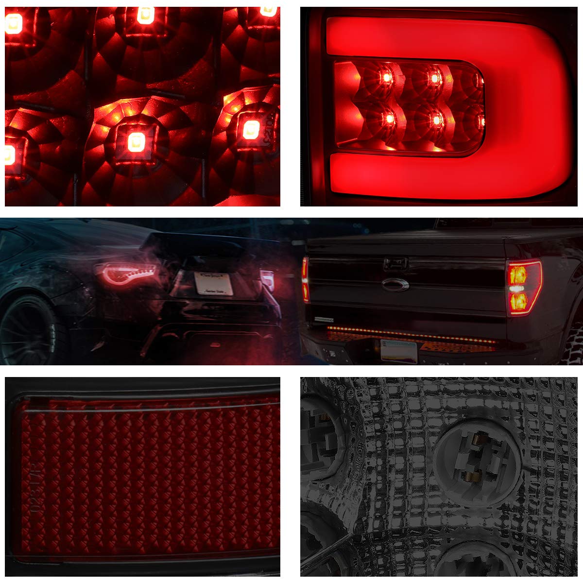 PM PERFORMOTOR C-Shape 3D LED Tail Lights Brake Lamps Assembly for 07-14 GMC Sierra - Black Housing & Smoked Lens - High Visibility & Style Upgrade for Night Driving & Custom Look
