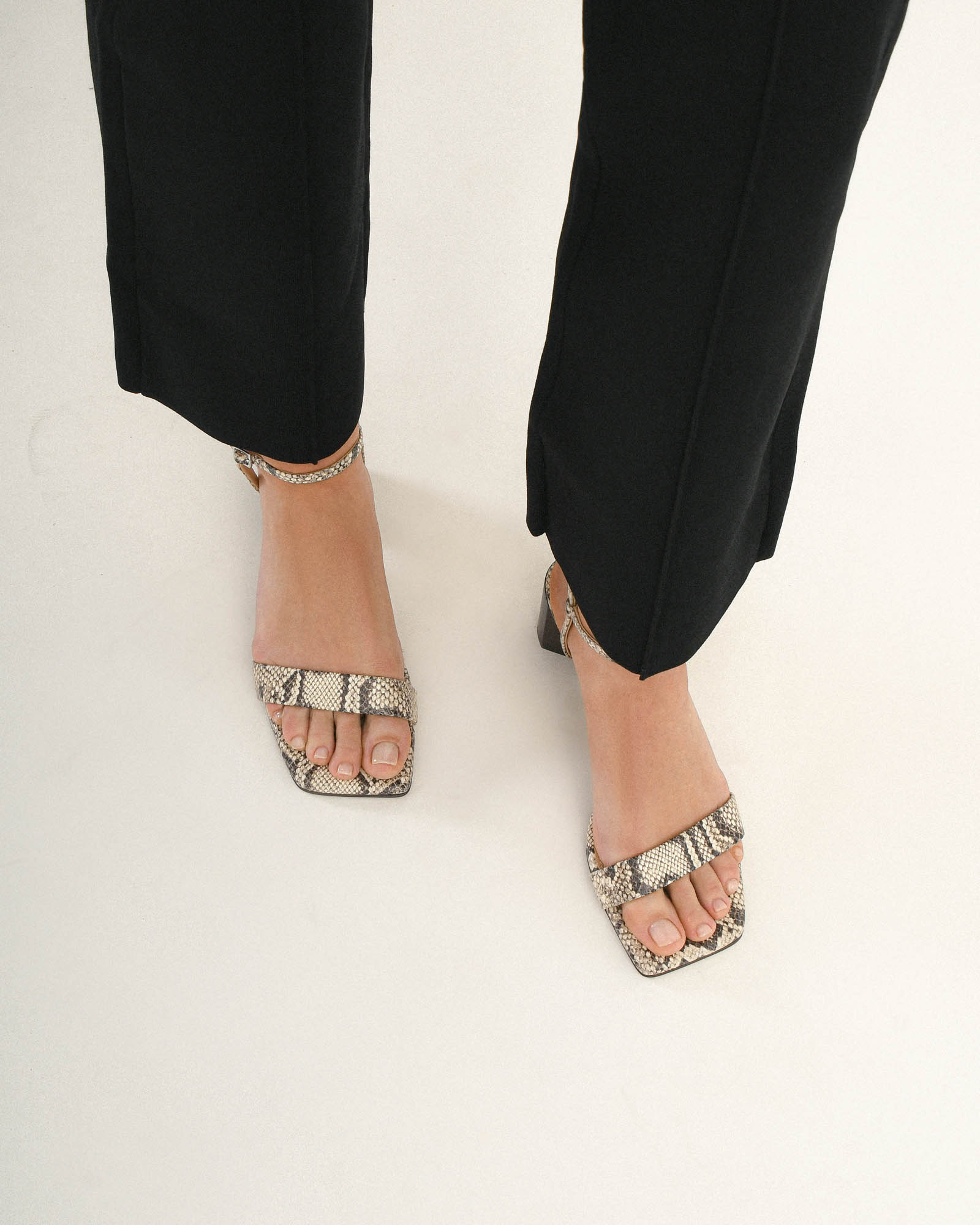 HELEN Mid-Heel Sandals - Natural Snake Print Leather Women's Shoes for Summer, Beach & Casual Outfits