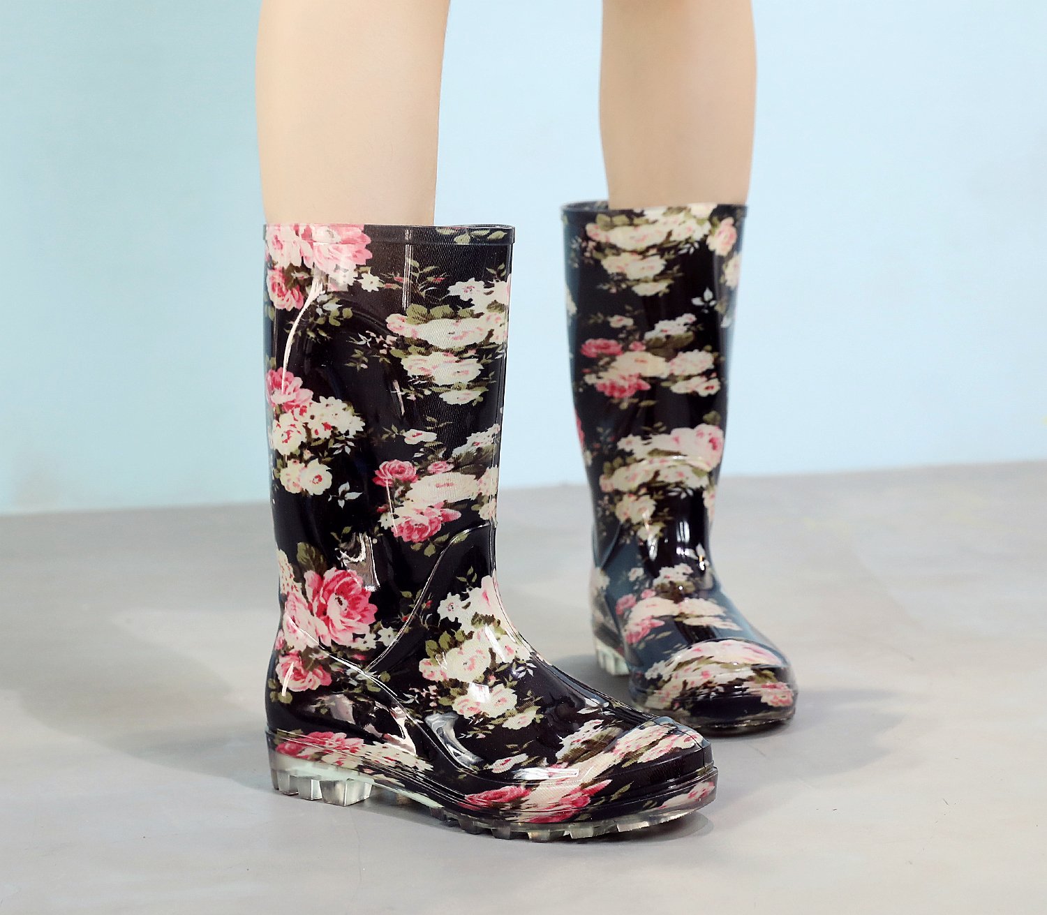 Women's Floral Printed Rubber Rain Boots - Waterproof Half Calf Garden Wellies for Women | Perfect for Gardening, Hiking & Outdoor Activities in Wet Weather