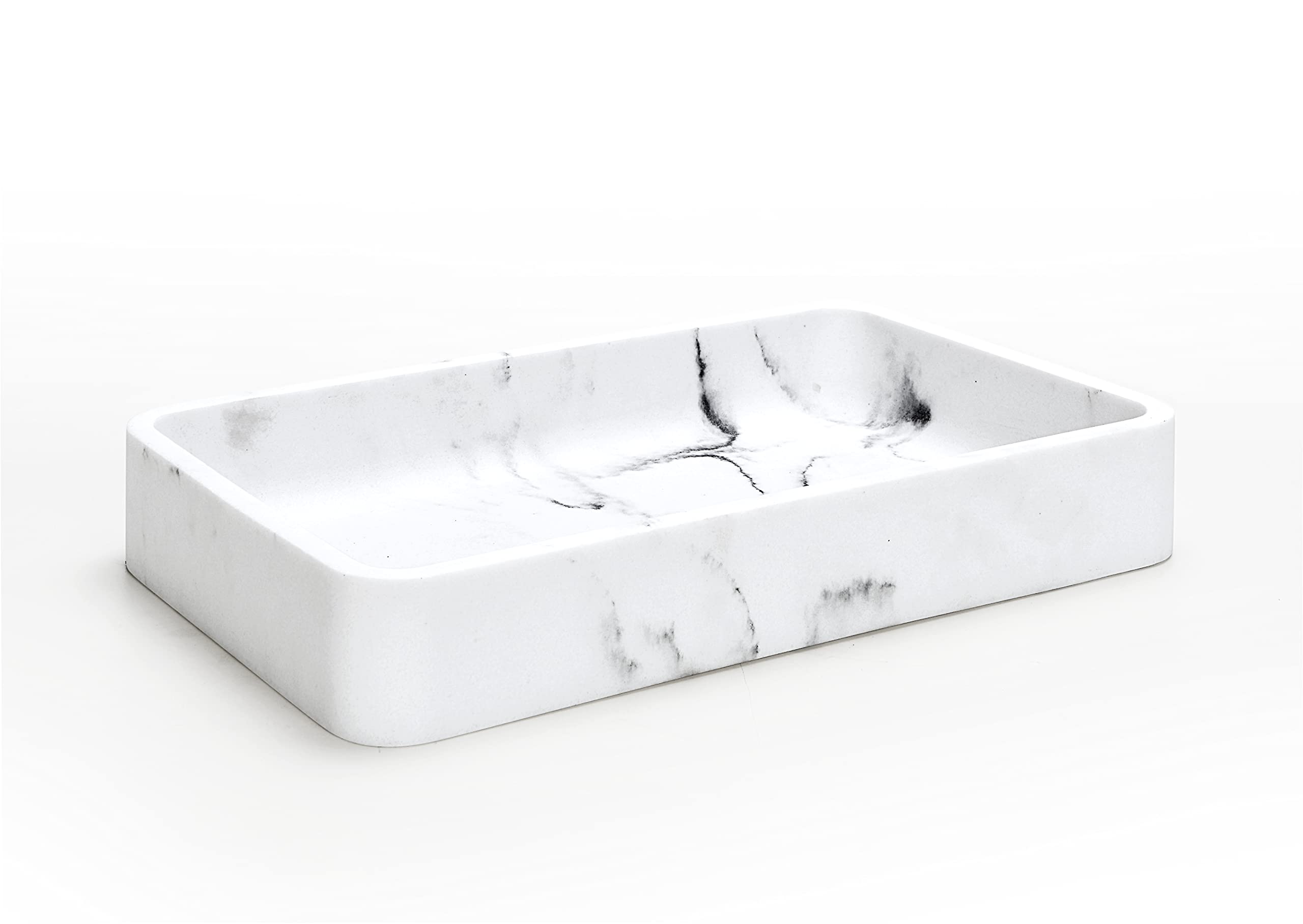 SunnyPoint Faux Marble Jewelry Organizer Tray - Resin Vanity Tray for Rings, Cosmetics, Perfume & Small Decor - Elegant Marble White Dresser Organizer (10.23
