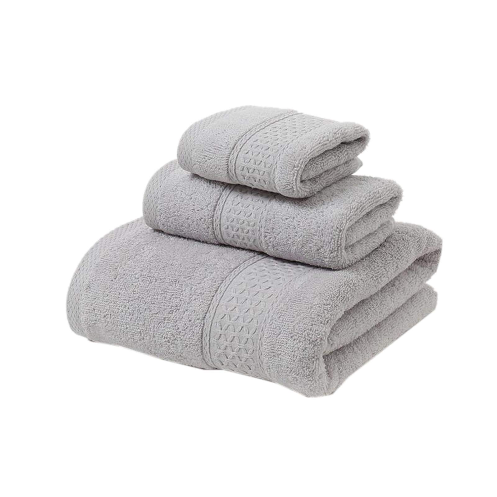Elonglin 3-Piece Cotton Towel Set - 1 Bath Towel & 2 Hand Towels | Super Absorbent & Soft for Bathroom, Shower & Spa | Light Grey | Perfect for Home, Gym & Hotel Use