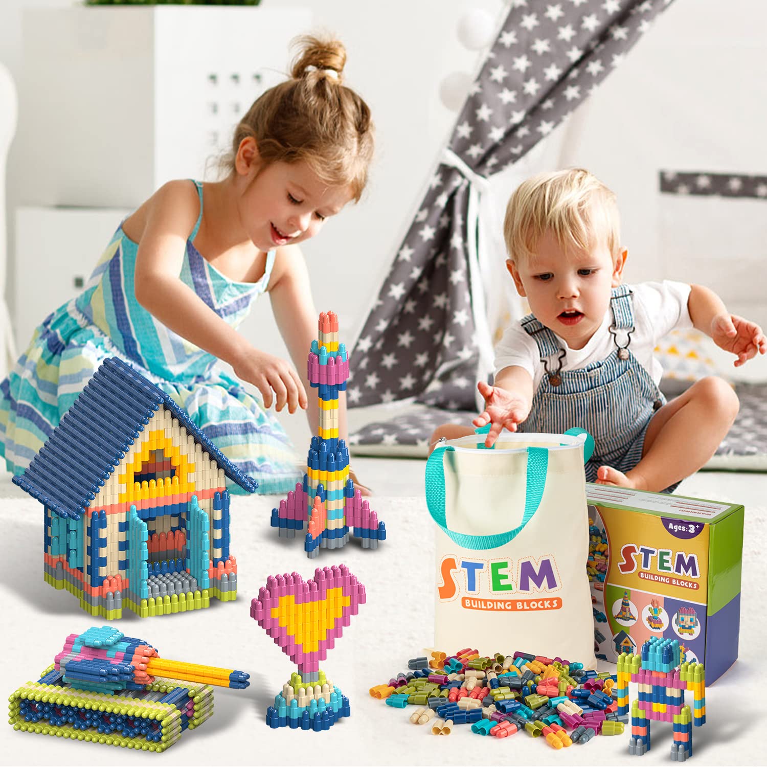 1120pcs STEM Building Blocks Set - Educational Construction Toy for Kids Ages 3+, Creative Learning Playset for Boys & Girls - Enhance Brain Development, Preschool & Kindergarten Activities - Perfect for Home, Classroom & Birthday Gifts