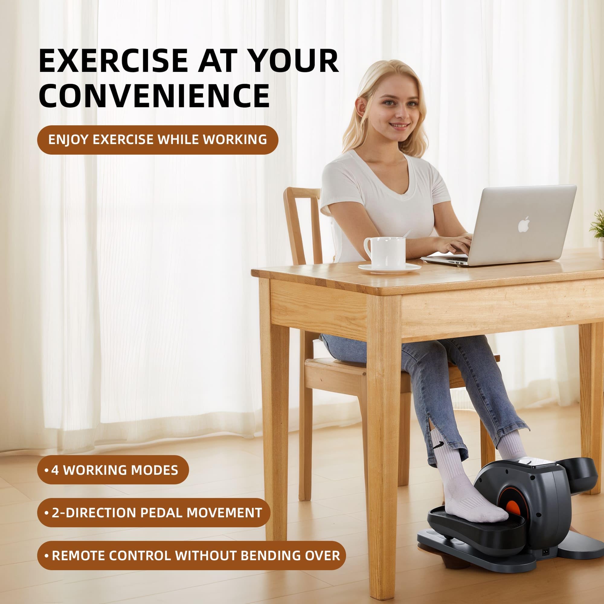 Under Desk Elliptical Machine - Portable Electric Pedal Exerciser for Home & Office Use - 10 Adjustable Speeds with Remote Control - Seated Leg Exercise Equipment for Seniors & Adults - Perfect for Work from Home, Office Workouts & Physical Therapy
