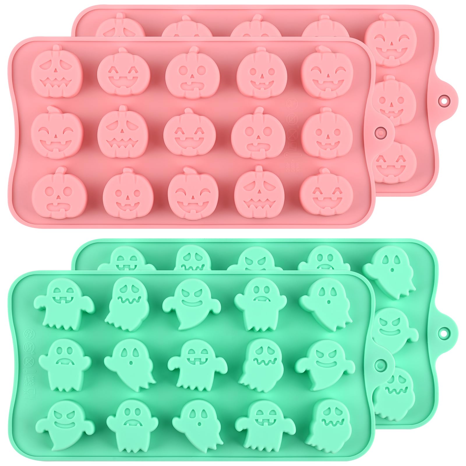 Halloween Silicone Candy Molds Set - 4 Pack Pumpkin & Ghost Chocolate Molds for DIY Treats, Jelly, Gummies, Wax Melts, Ice Cubes & Cake Decorating - Perfect for Halloween Parties, Home Baking & Holiday Crafts