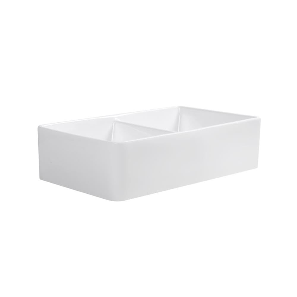 Trieste 32-Inch White Ceramic Double Bowl Farmhouse Apron Kitchen Sink - Perfect for Rustic & Modern Kitchens, Dishwashing & Food Prep