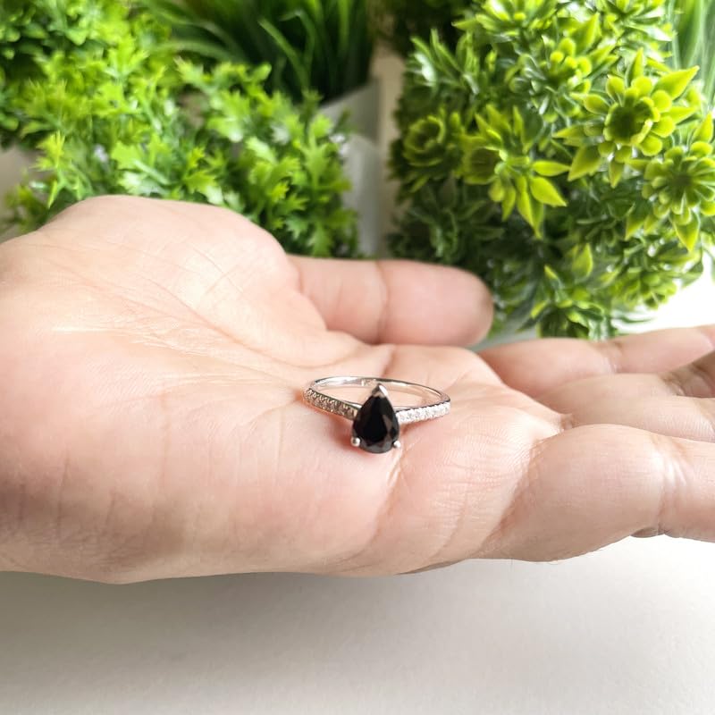 Pear Cut Black & White Diamond Engagement Ring - 14k White Gold Pear Shape Solitaire with Accent Bridal Ring | Elegant Black Diamond Wedding Jewelry for Proposals, Anniversaries & Special Occasions