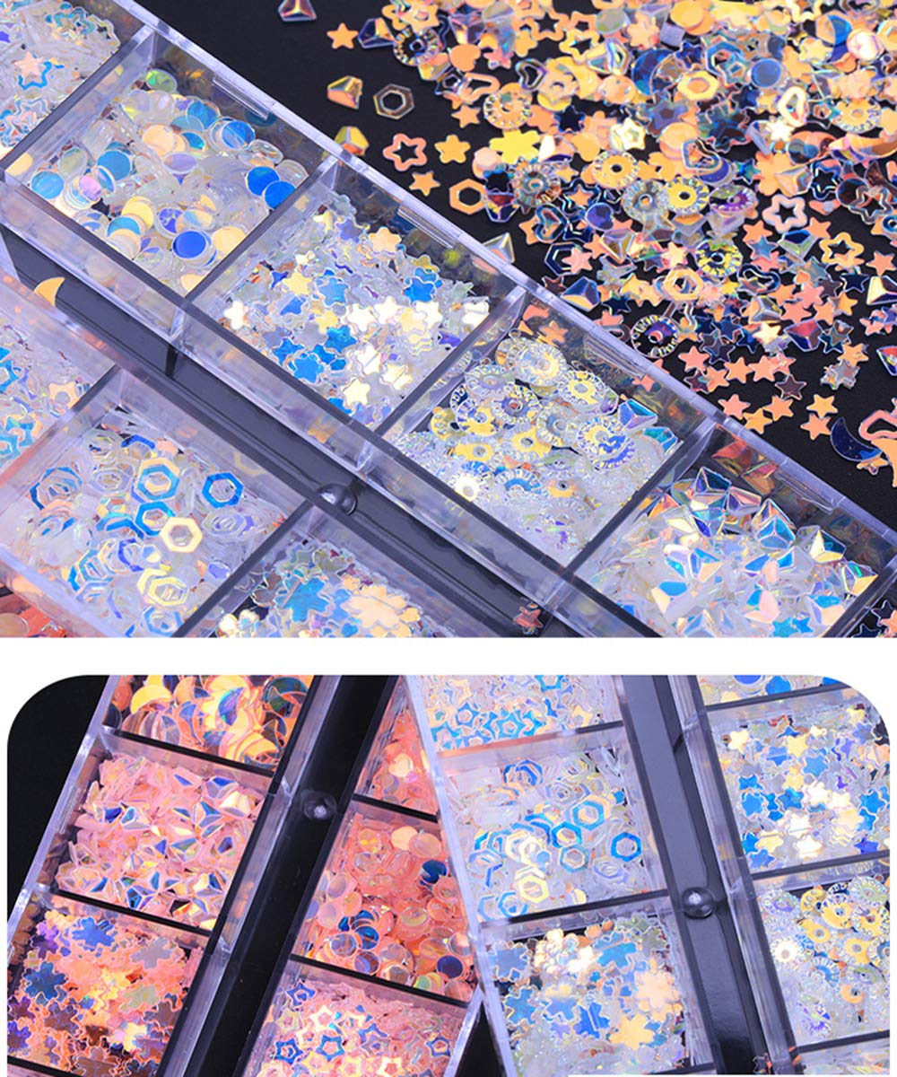 GOTONE 4 Boxes Ultra-Thin Iridescent Mermaid Nail Sequins - 3D Star Paillette Nail Art Decorations for Manicure, Face, Body & Phone Case DIY | Perfect for Nail Salon, Home Makeup, Festival Costume & Craft Projects