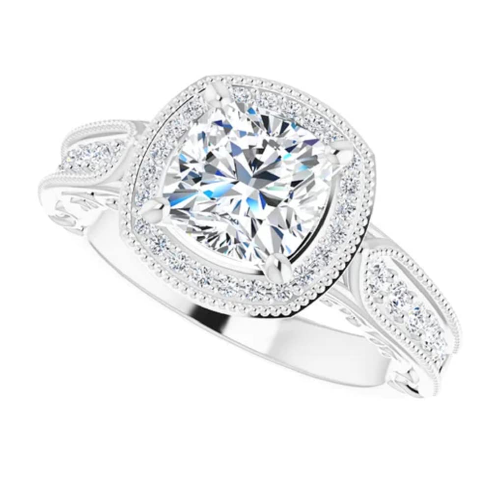 ERAA Jewel 2 Cushion Cut Colorless Moissanite Engagement Ring & Wedding Band Set - Solitaire Halo Style in Solid 14K Gold/Silver - Vintage Antique Bridal Ring for Women - Perfect Anniversary, Promise Ring Gift for Her - Ideal for Proposals, Weddings & Romantic Occasions