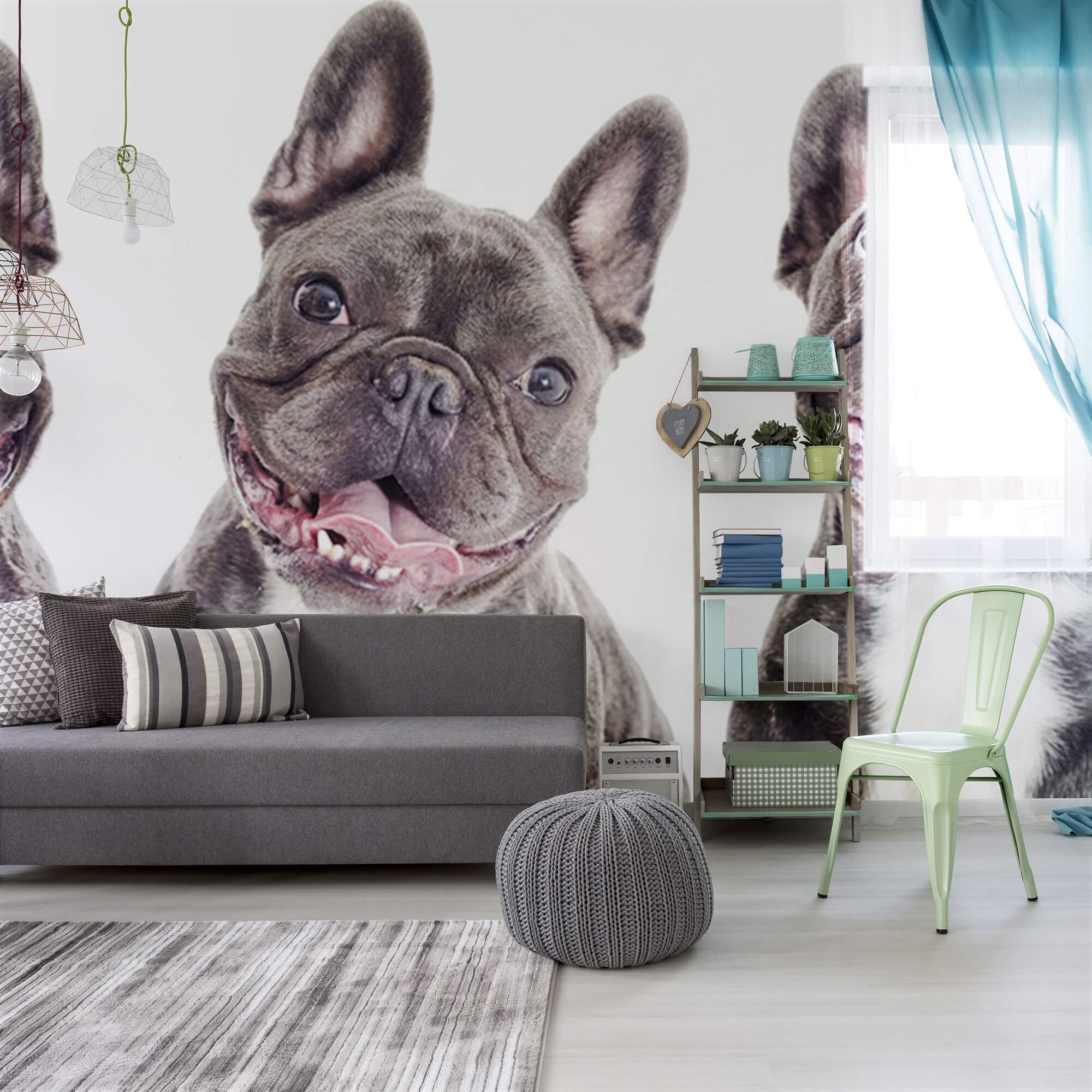White and Brown Dog Peel and Stick Removable Wall Mural 3688 - Easy DIY Wall Decal for Pet Lovers' Bedroom, Nursery, or Living Room Decor